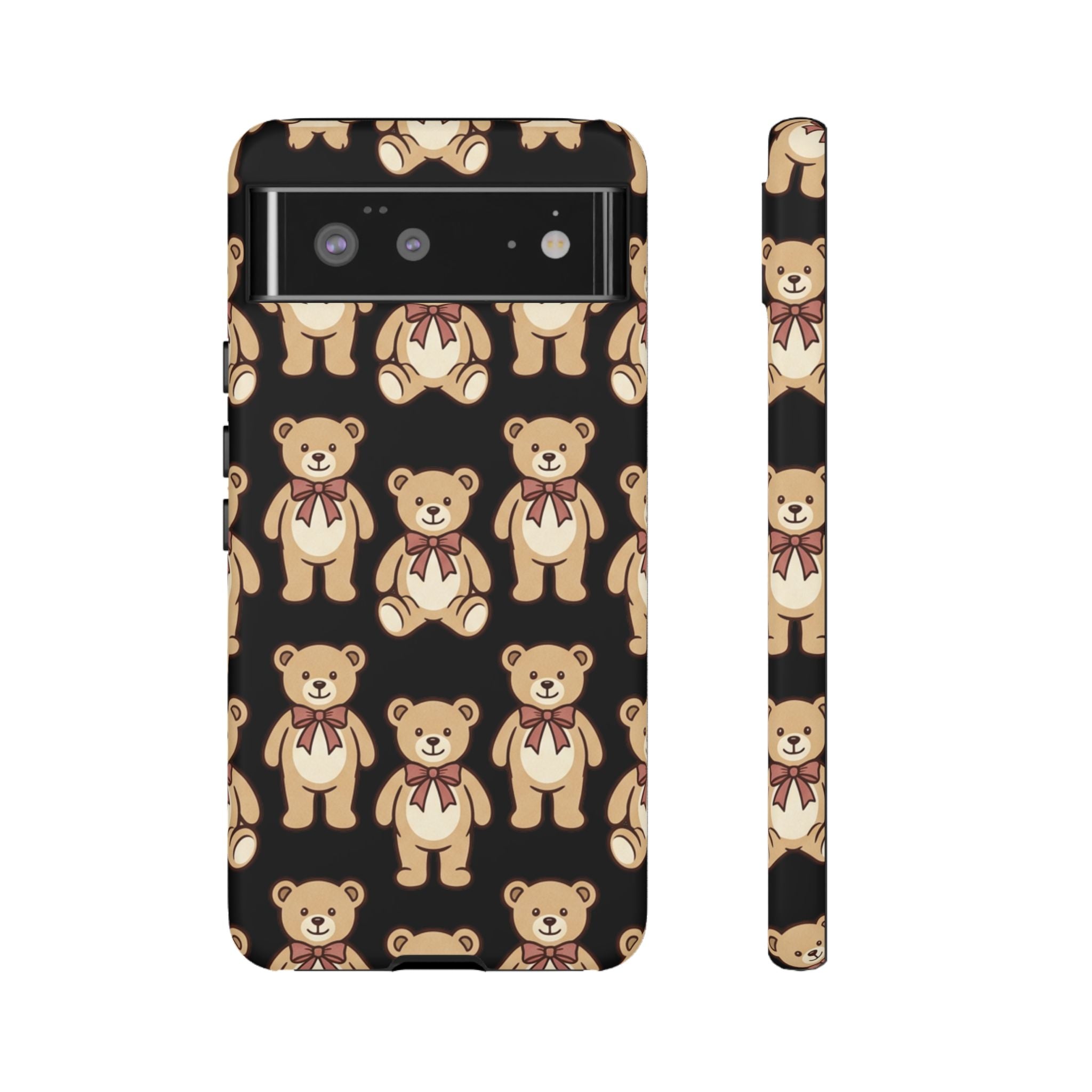 Teddy Bear Pattern Phone Case — Cute Vintage Ribbon Bears on Black