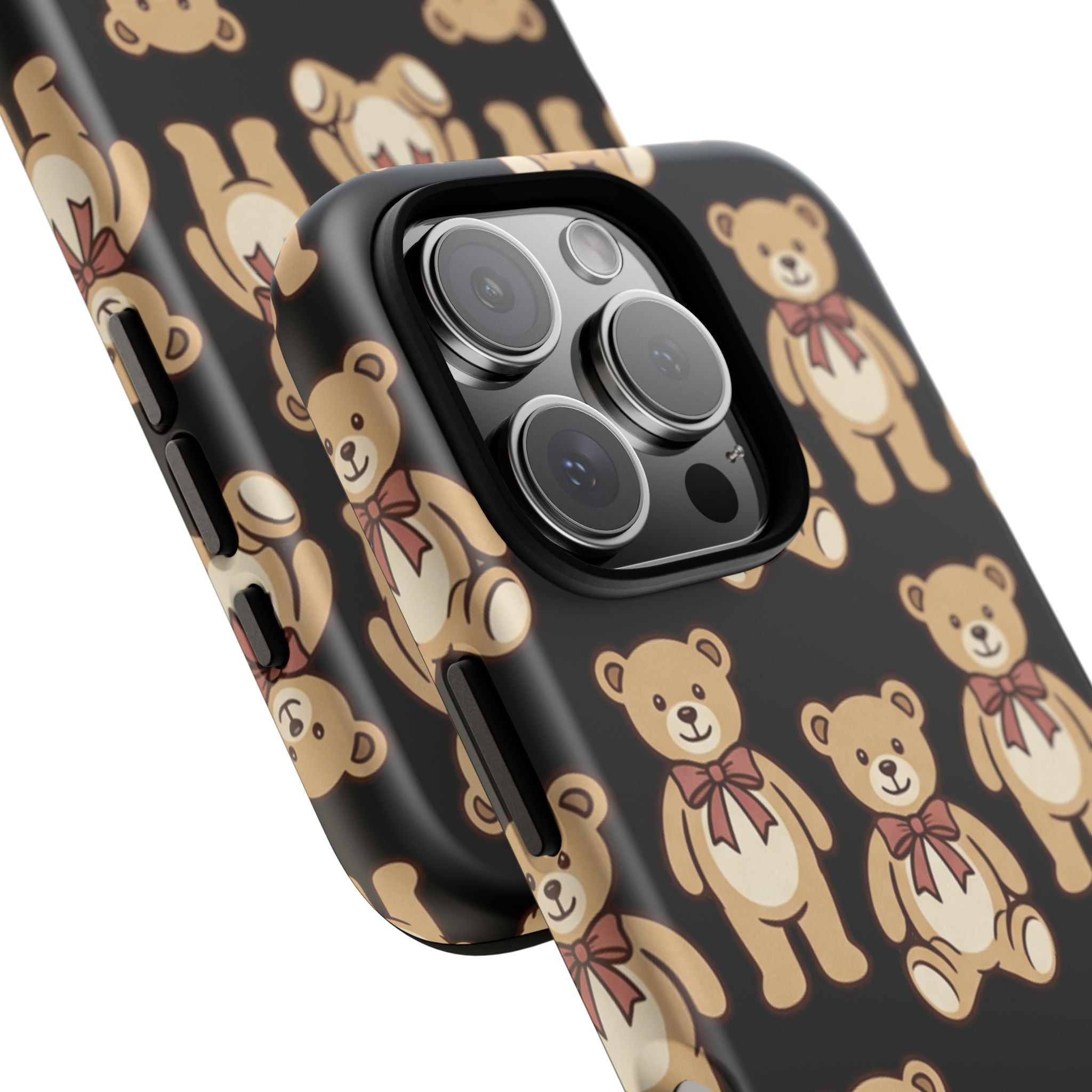 Teddy Bear Pattern Phone Case — Cute Vintage Ribbon Bears on Black