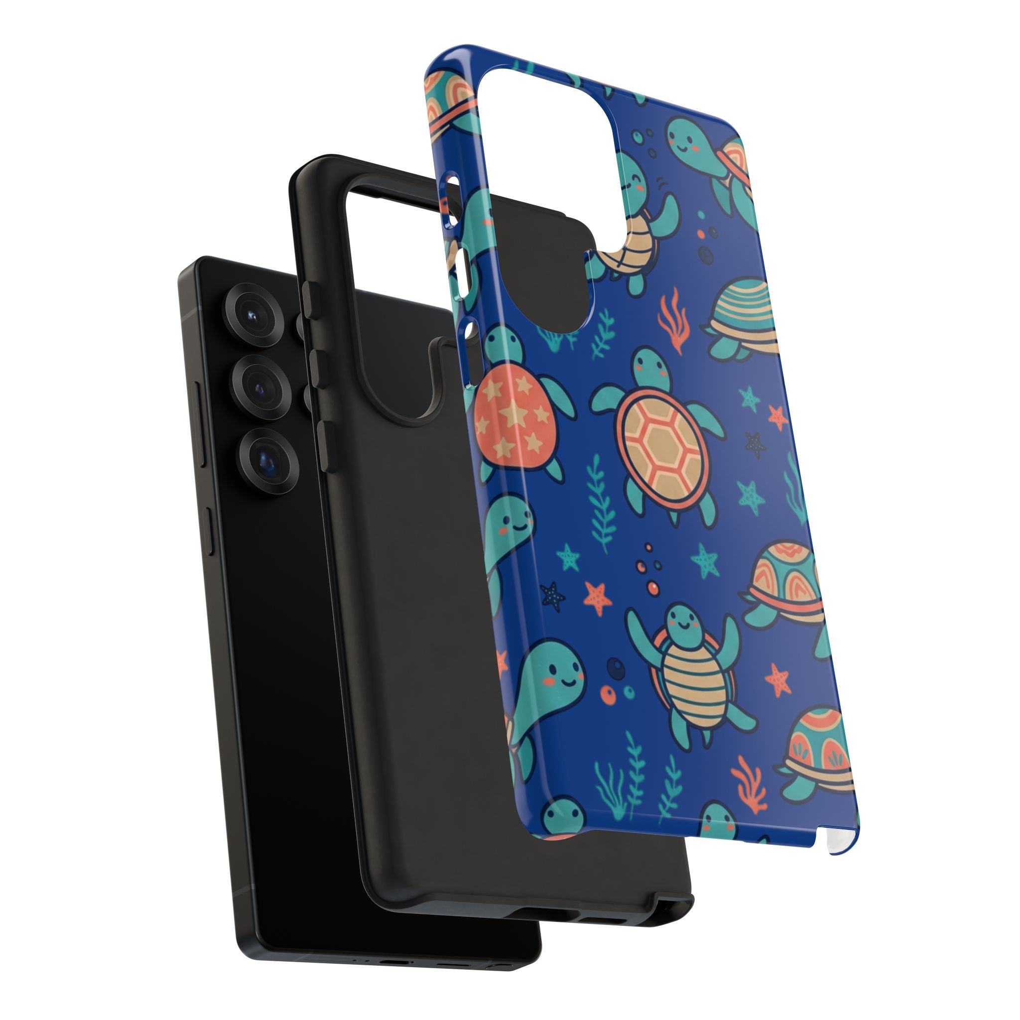 Cute Sea Turtle Phone Case — Protective Tough Case with Blue Ocean Pattern