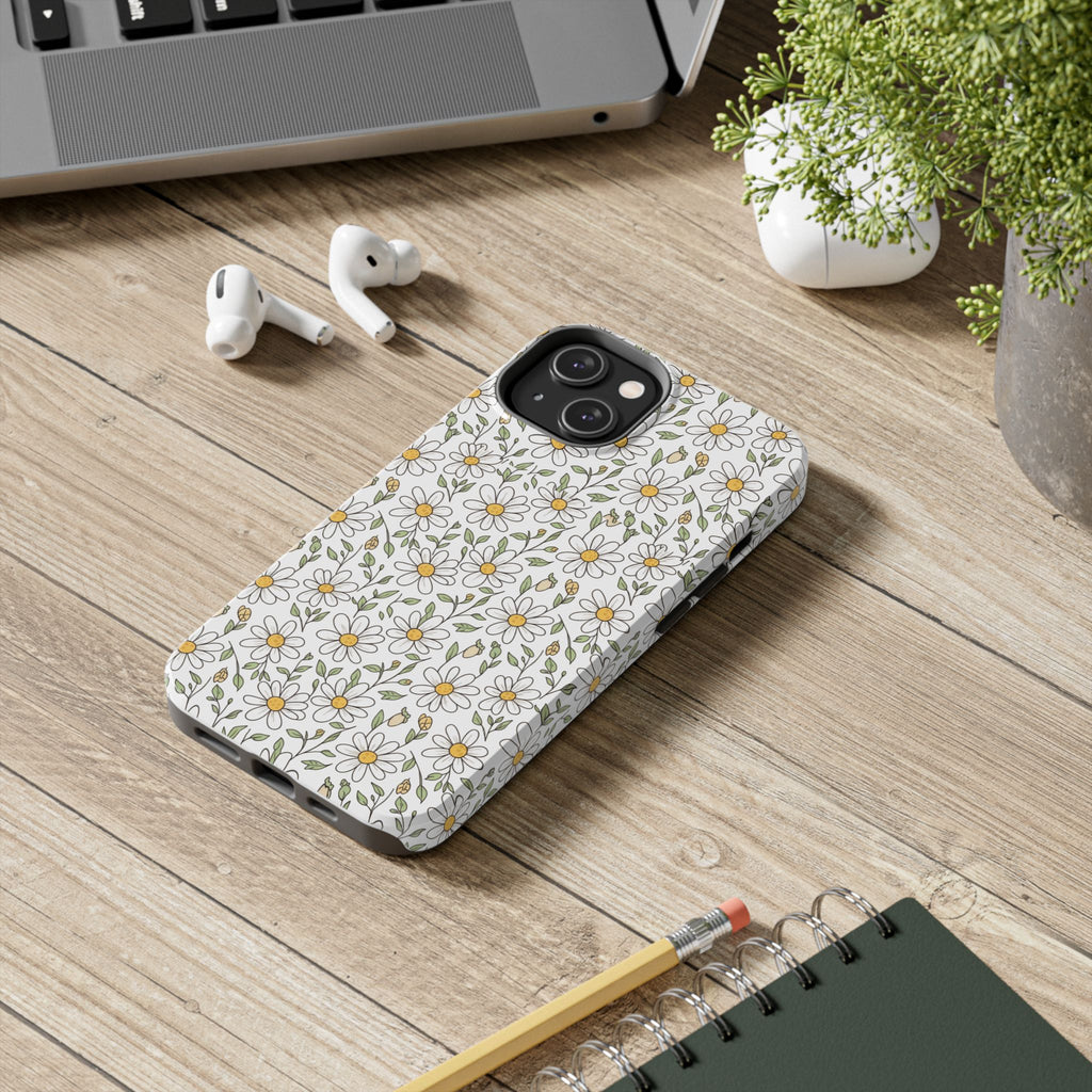 Daisy Floral Tough Phone Case — Protective White Spring Pattern