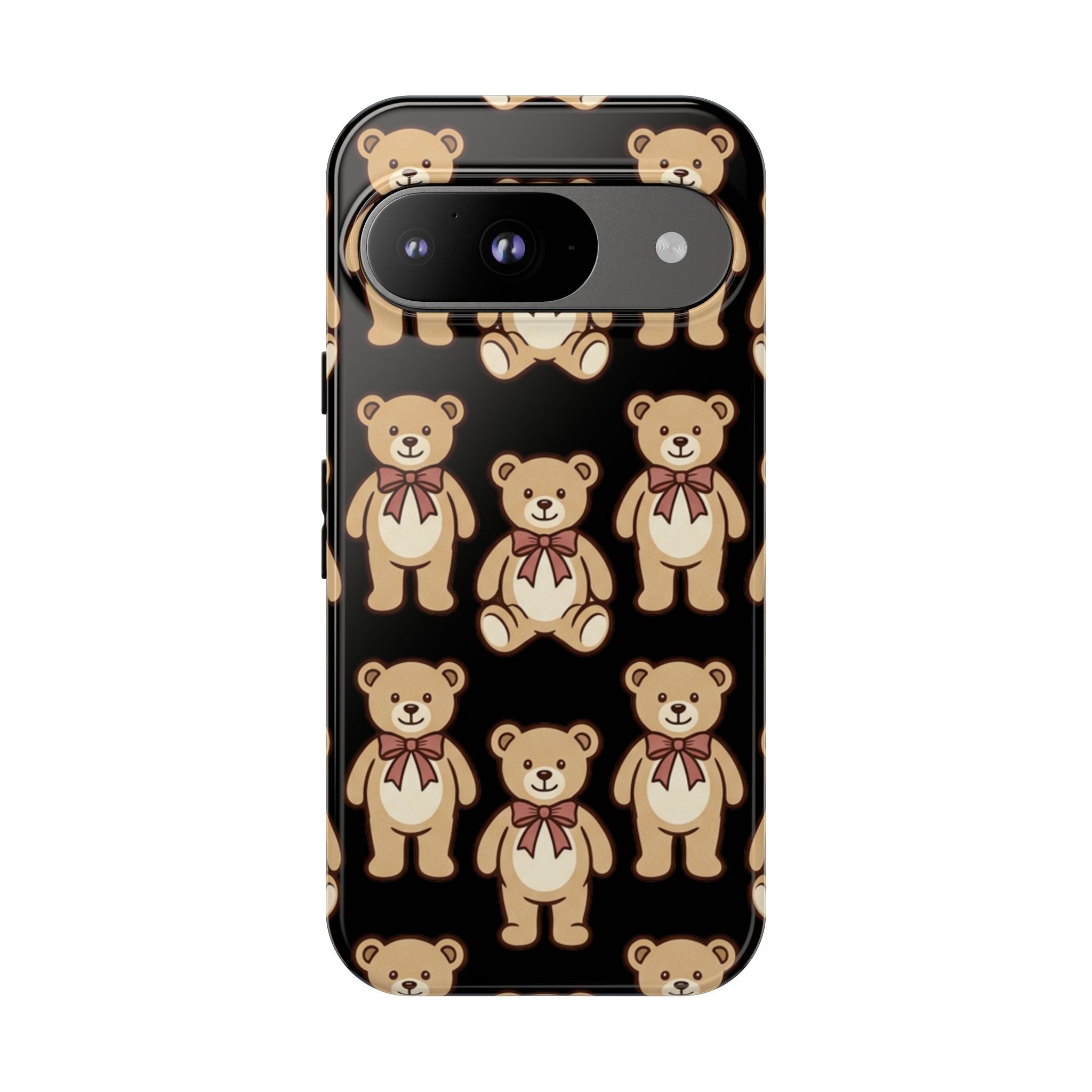 Teddy Bear Pattern Phone Case — Cute Vintage Ribbon Bears on Black