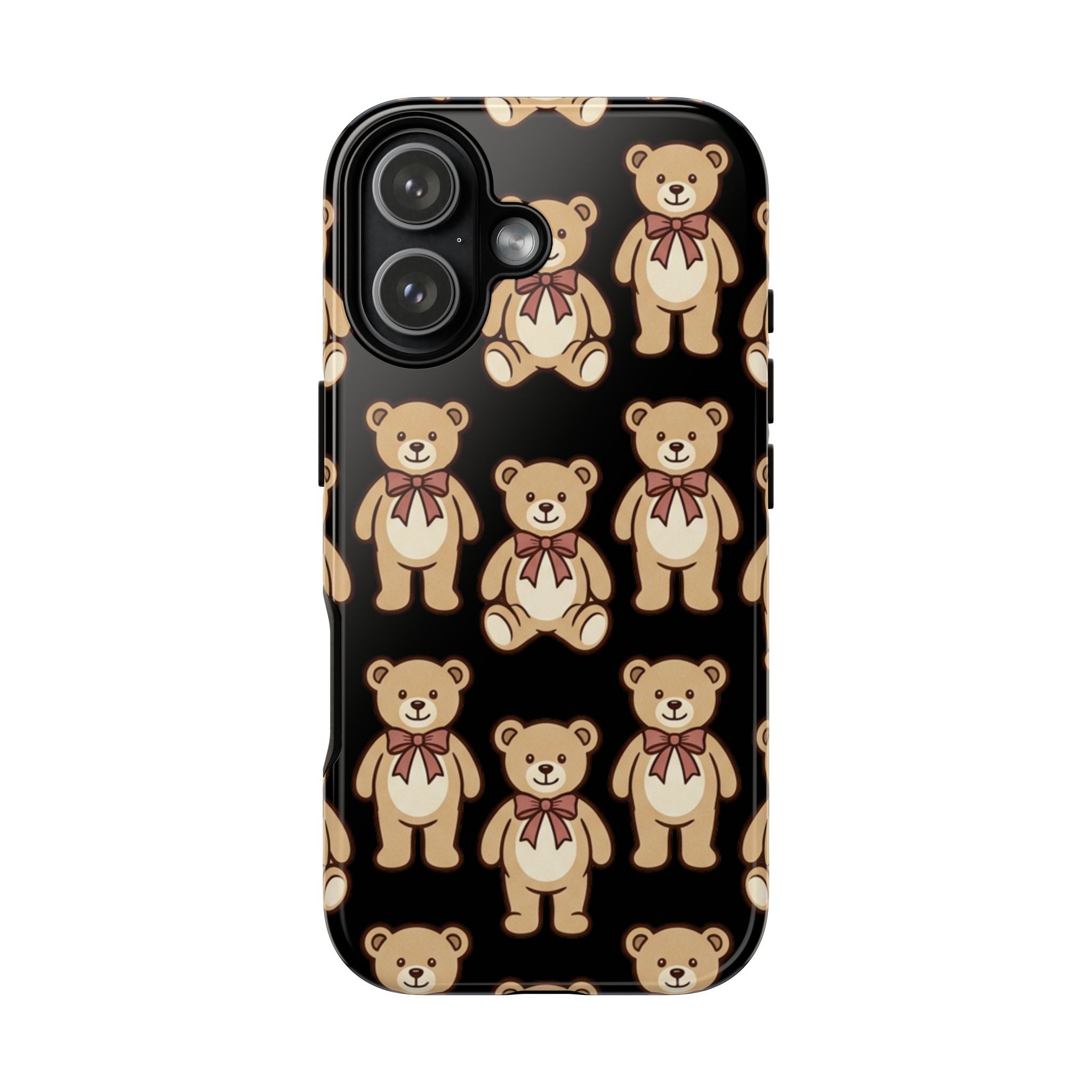 Teddy Bear Pattern Phone Case — Cute Vintage Ribbon Bears on Black