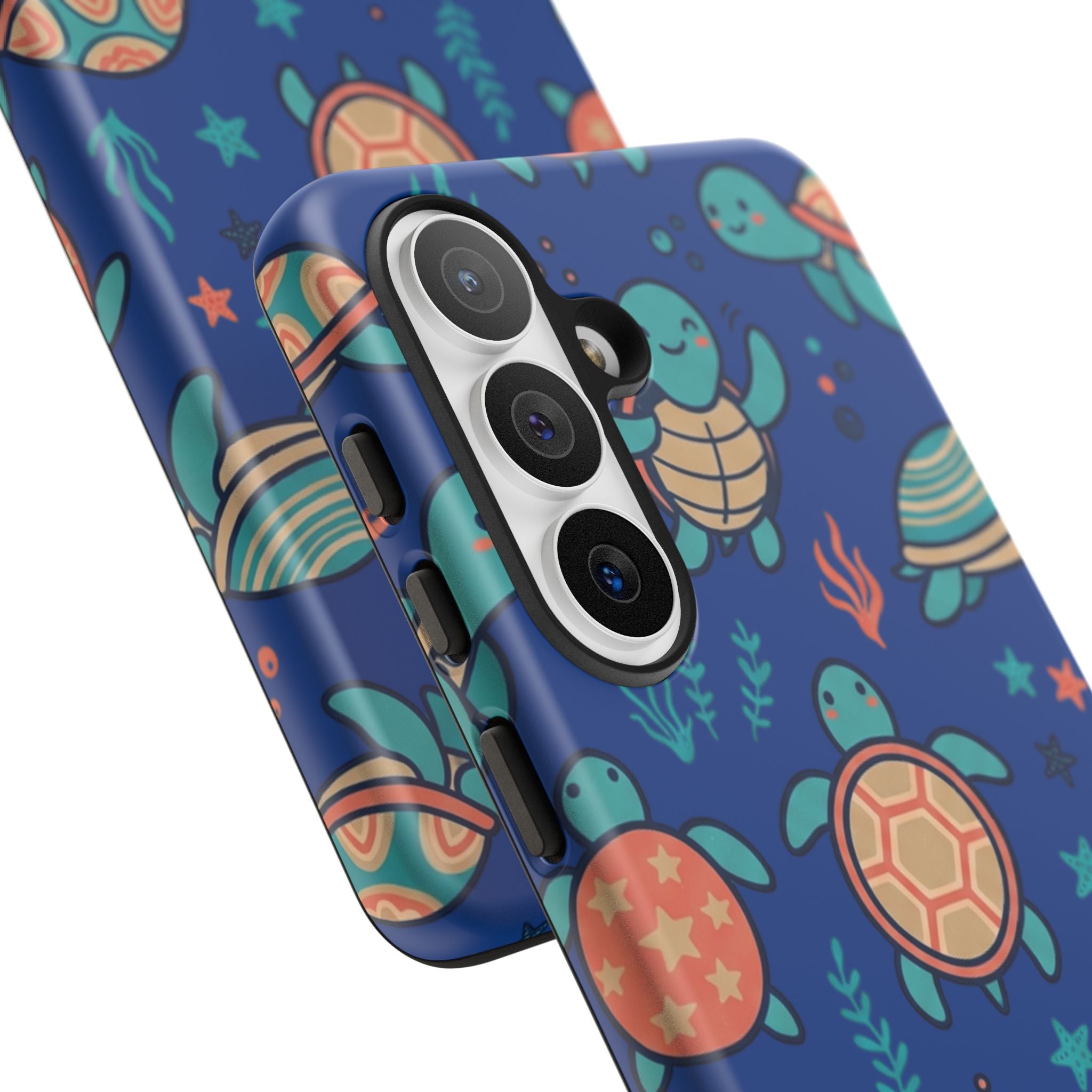 Cute Sea Turtle Phone Case — Protective Tough Case with Blue Ocean Pattern