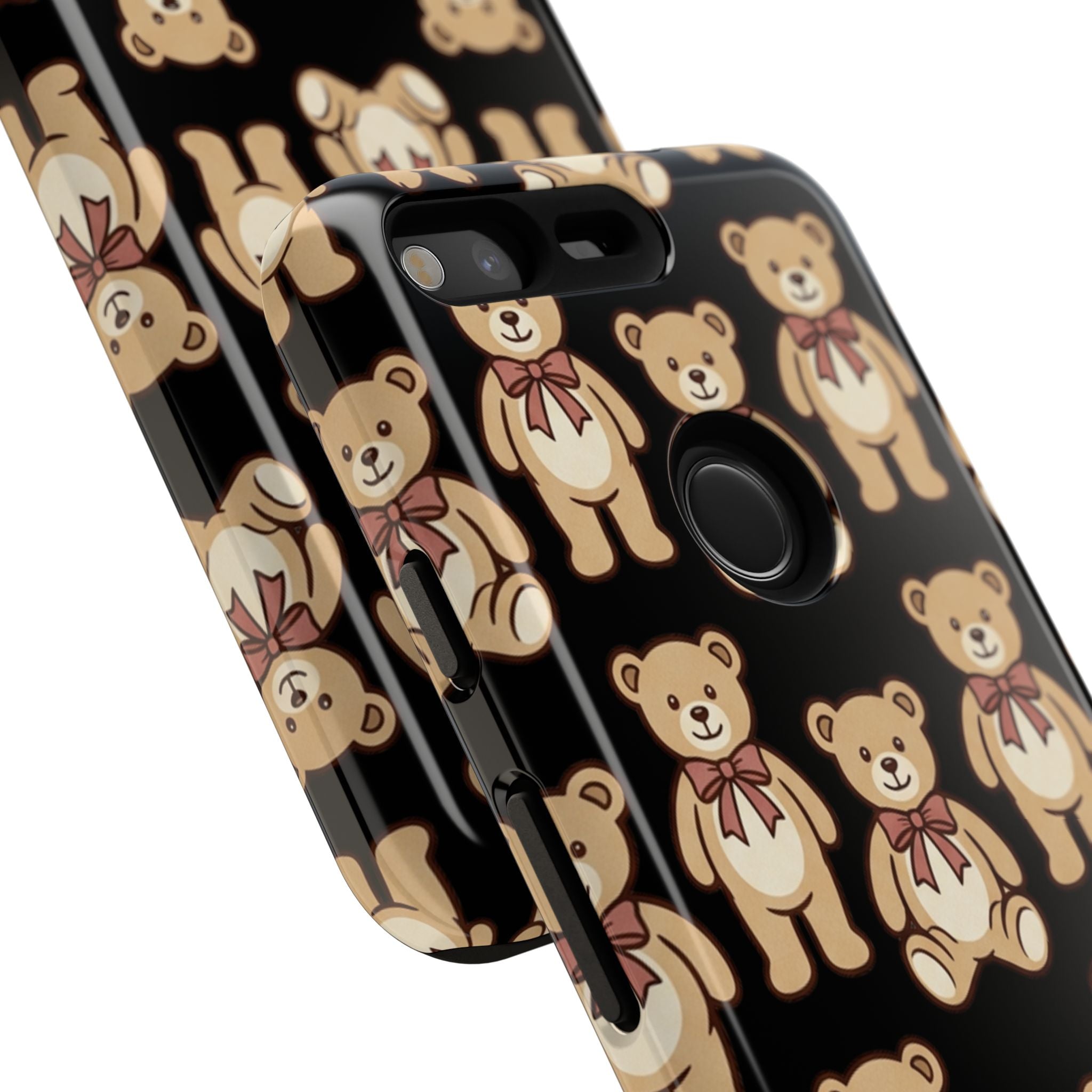 Teddy Bear Pattern Phone Case — Cute Vintage Ribbon Bears on Black