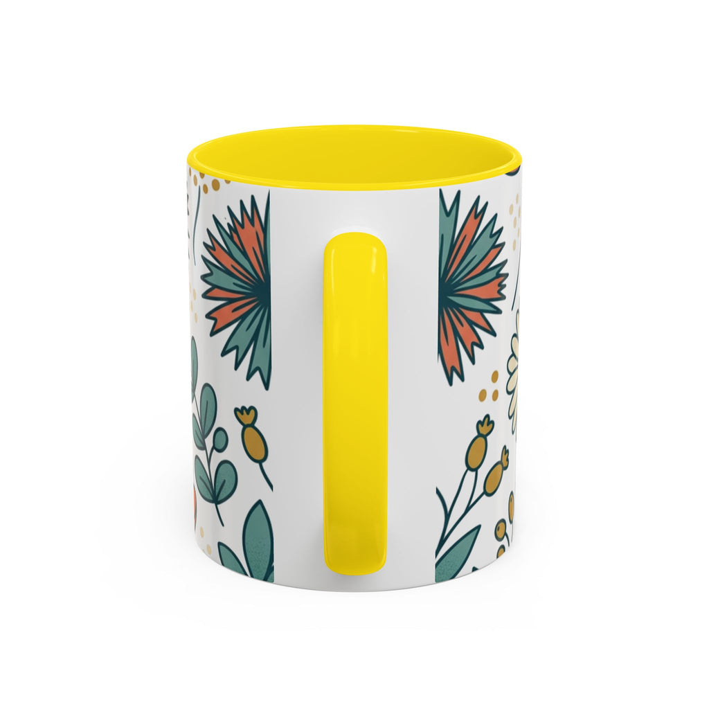 Floral Accent Coffee Mug — Orange Peony Pattern, 11/15oz