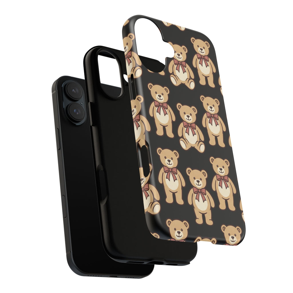 Teddy Bear Pattern Phone Case — Cute Vintage Ribbon Bears on Black