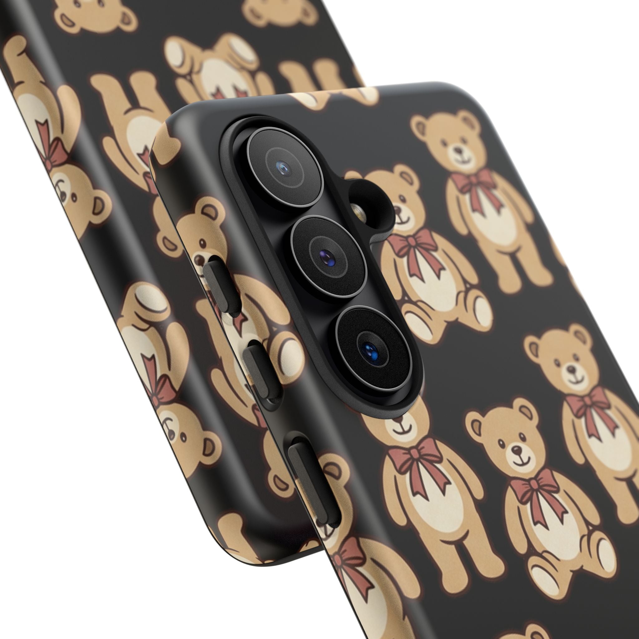 Teddy Bear Pattern Phone Case — Cute Vintage Ribbon Bears on Black