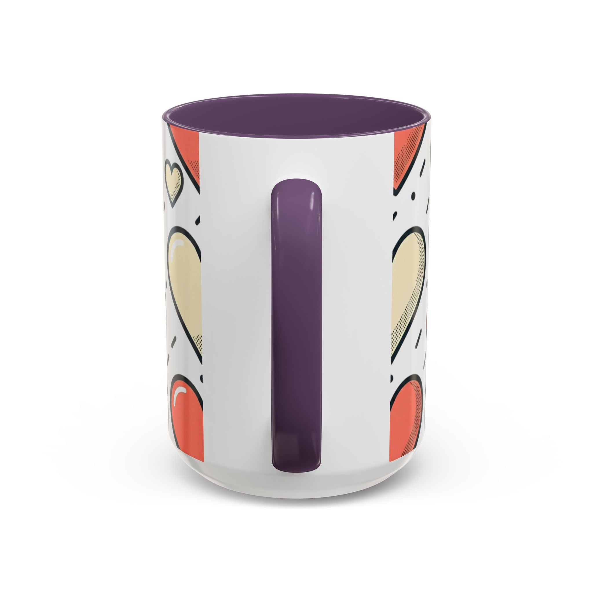Heart Pattern Accent Coffee Mug — Cute Colorful Hearts Design (11/15 oz)