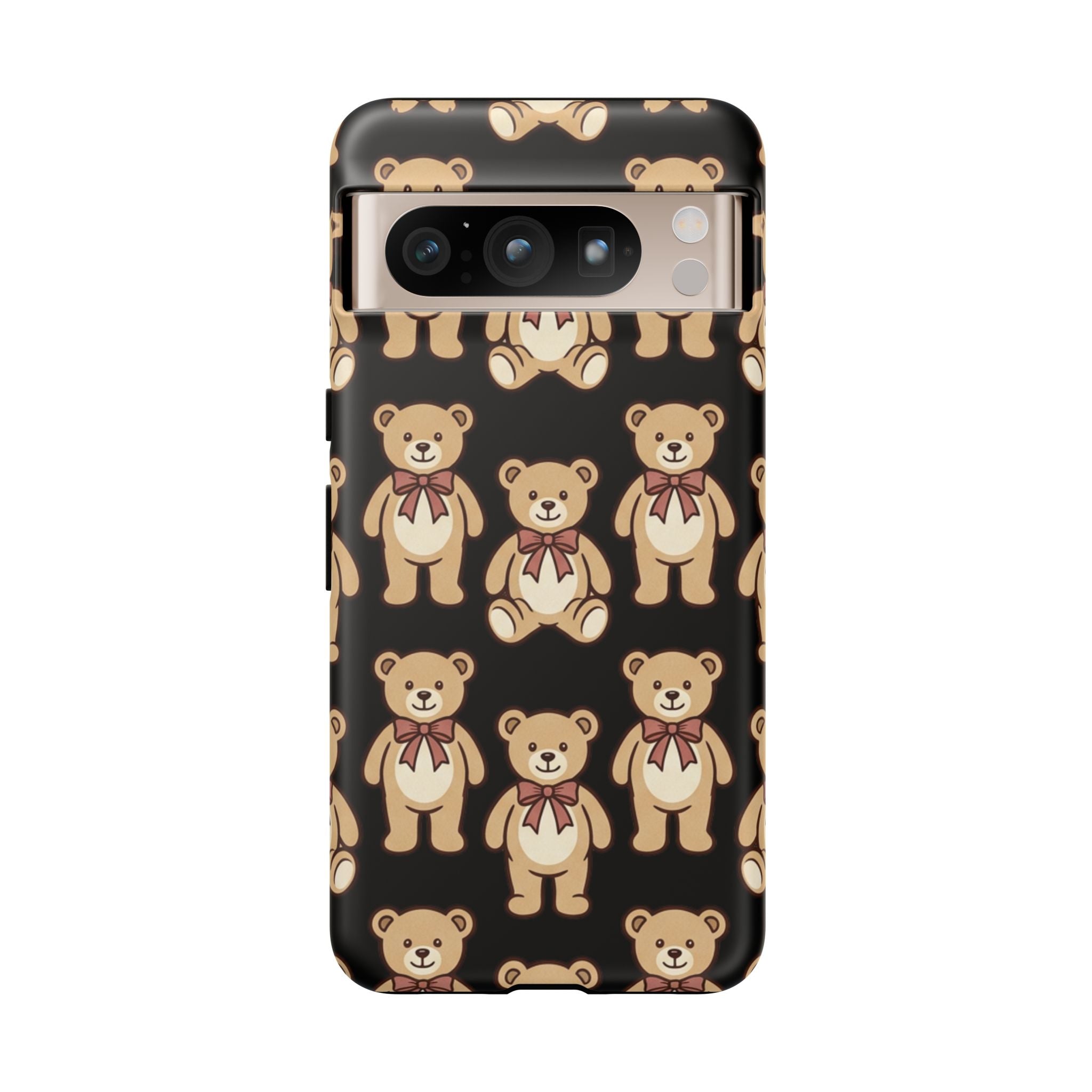 Teddy Bear Pattern Phone Case — Cute Vintage Ribbon Bears on Black