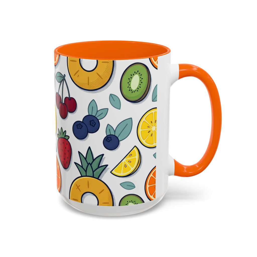 Fruit Pattern Accent Coffee Mug — Colorful Tropical Fruit Ceramic Mug (11/15oz)