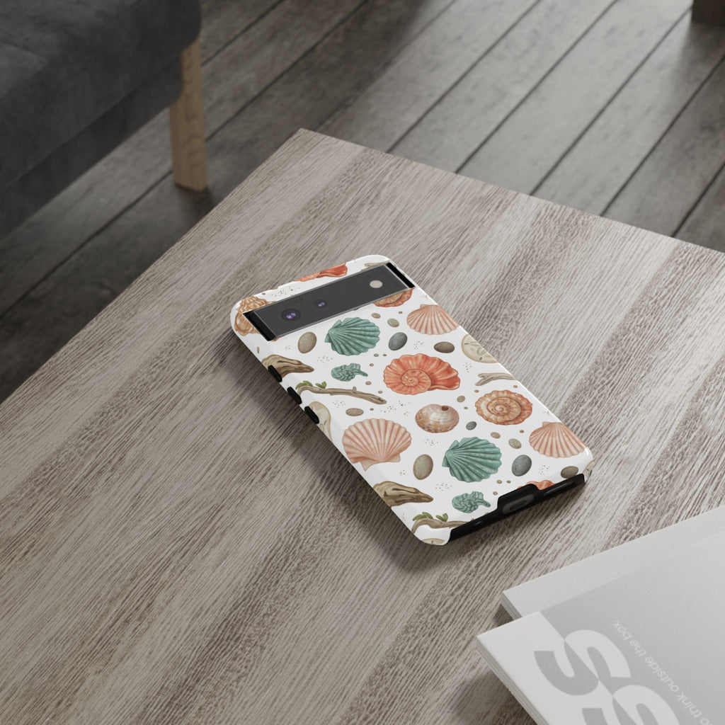 Seashell Pattern Phone Case - Coastal Beach Shells Protective Tough Case