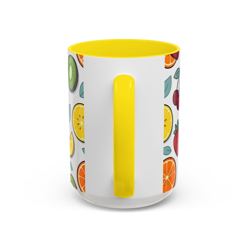 Fruit Pattern Accent Coffee Mug — Colorful Tropical Fruit Ceramic Mug (11/15oz)