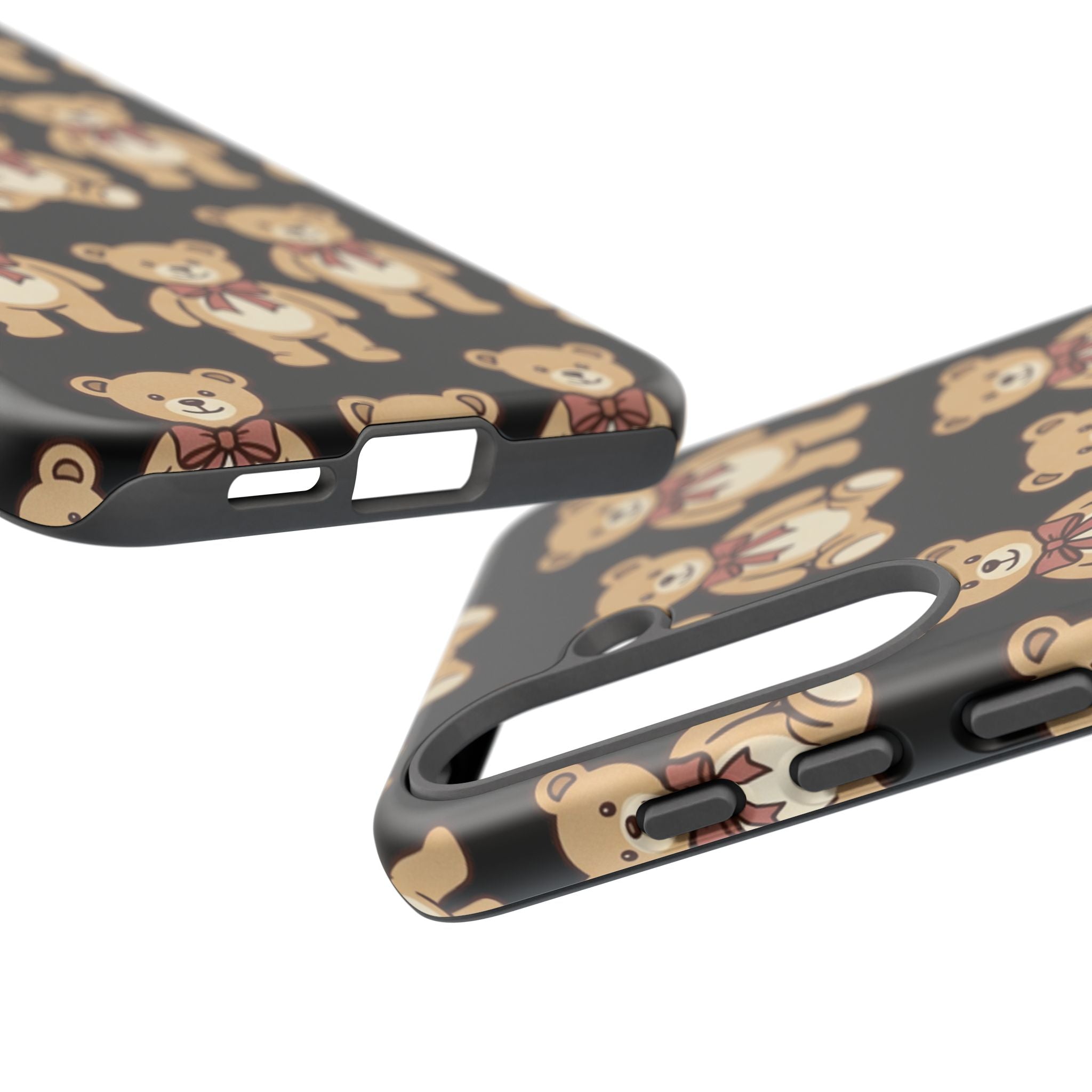Teddy Bear Pattern Phone Case — Cute Vintage Ribbon Bears on Black