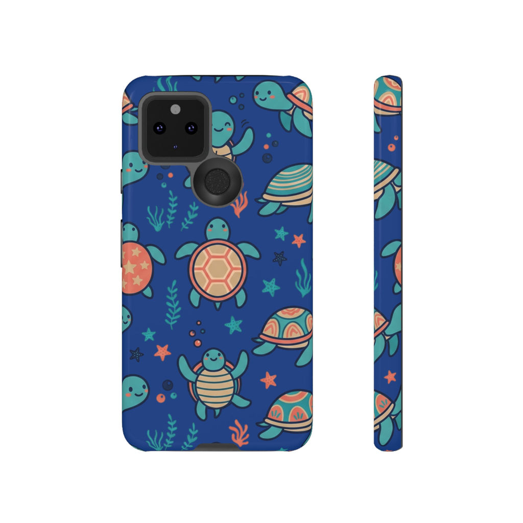 Cute Sea Turtle Phone Case — Protective Tough Case with Blue Ocean Pattern