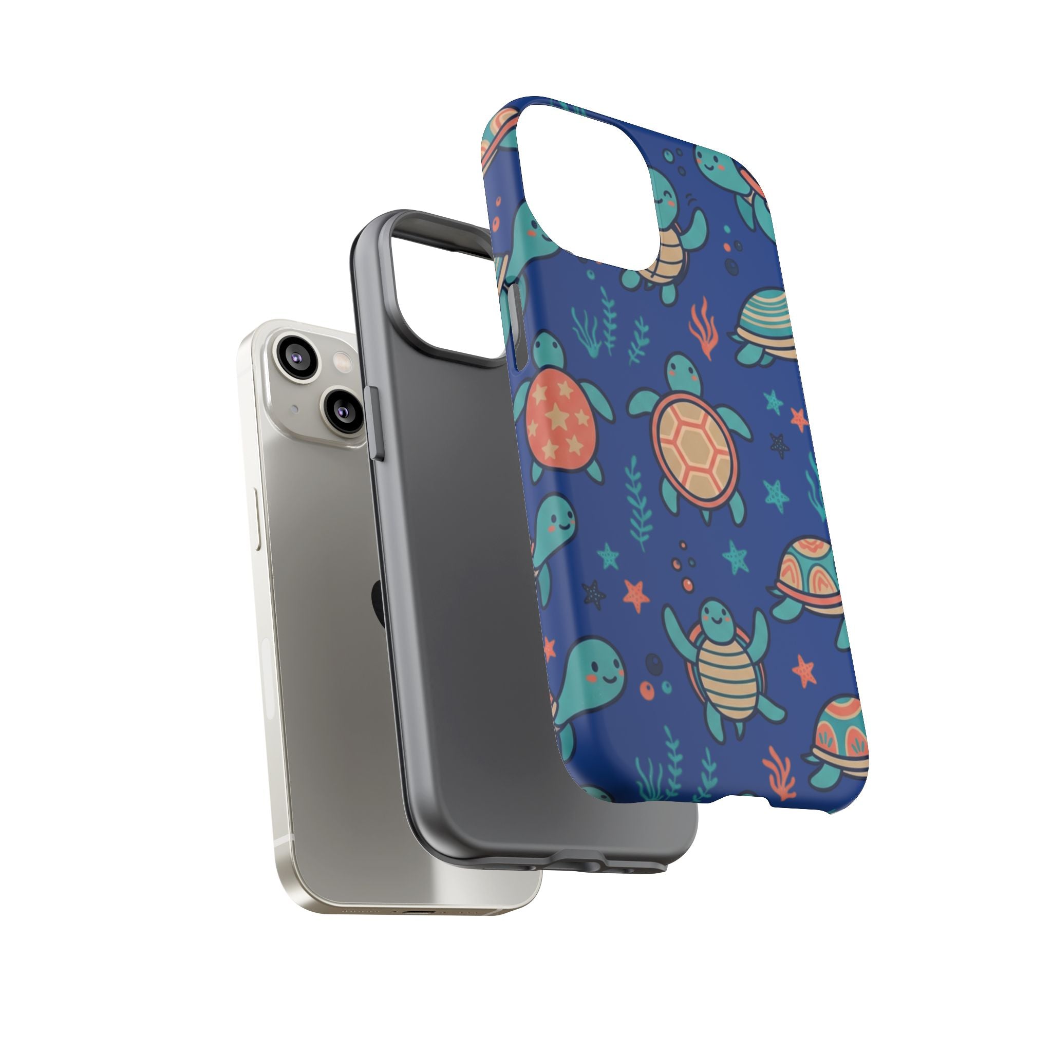 Cute Sea Turtle Phone Case — Protective Tough Case with Blue Ocean Pattern