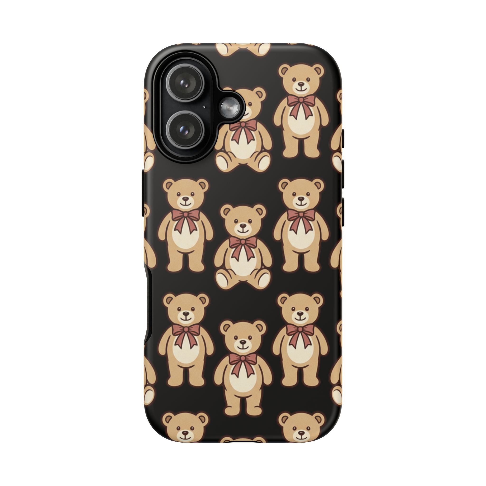 Teddy Bear Pattern Phone Case — Cute Vintage Ribbon Bears on Black