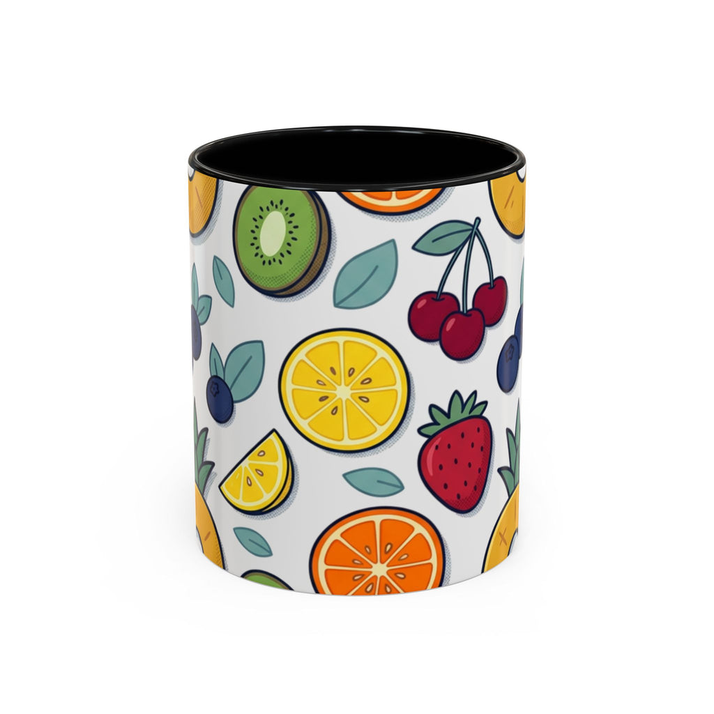 Fruit Pattern Accent Coffee Mug — Colorful Tropical Fruit Ceramic Mug (11/15oz)