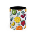 Fruit Pattern Accent Coffee Mug — Colorful Tropical Fruit Ceramic Mug (11/15oz)
