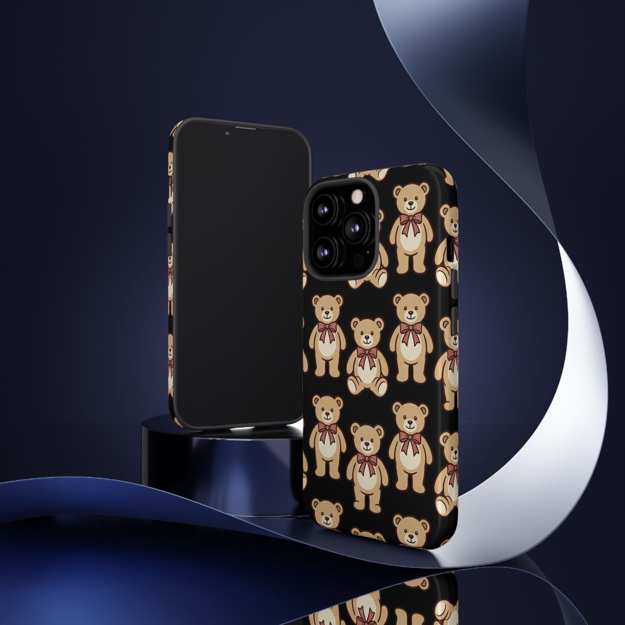 Teddy Bear Pattern Phone Case — Cute Vintage Ribbon Bears on Black