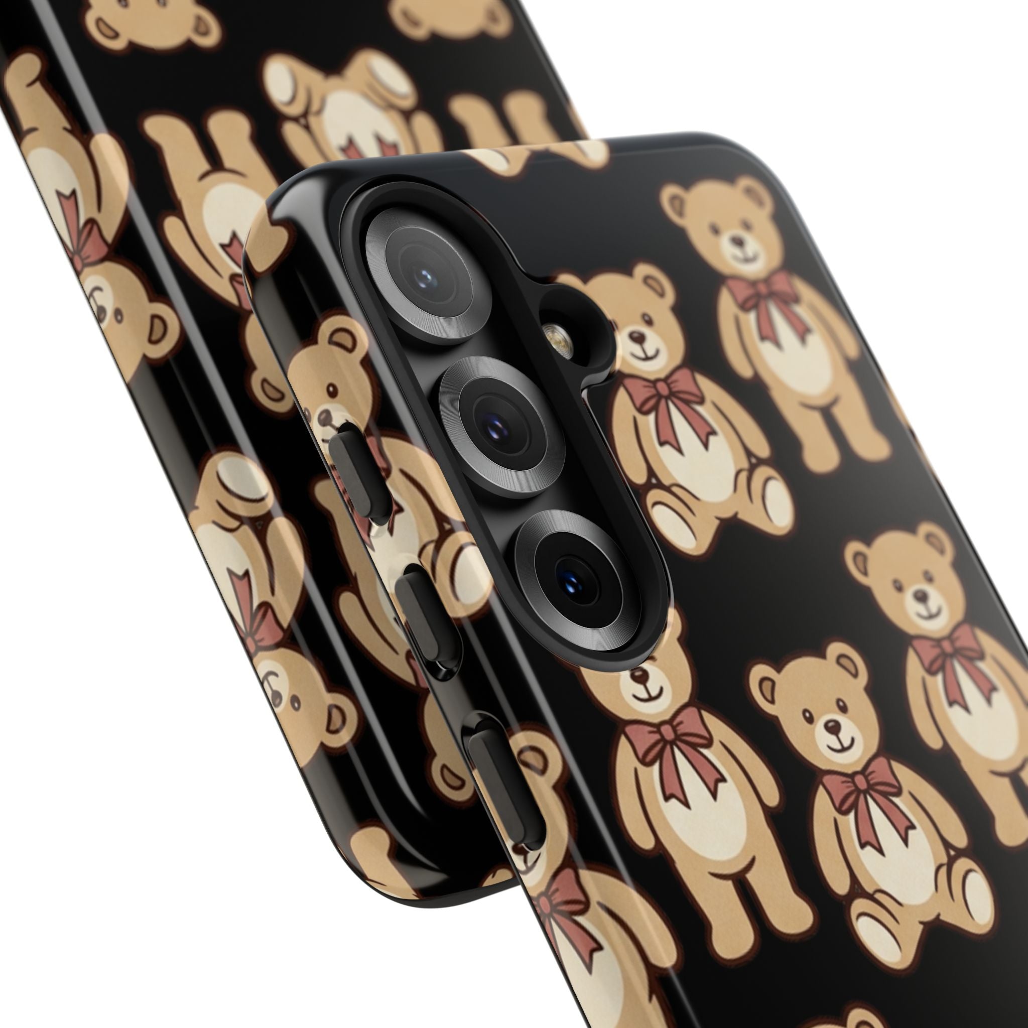 Teddy Bear Pattern Phone Case — Cute Vintage Ribbon Bears on Black