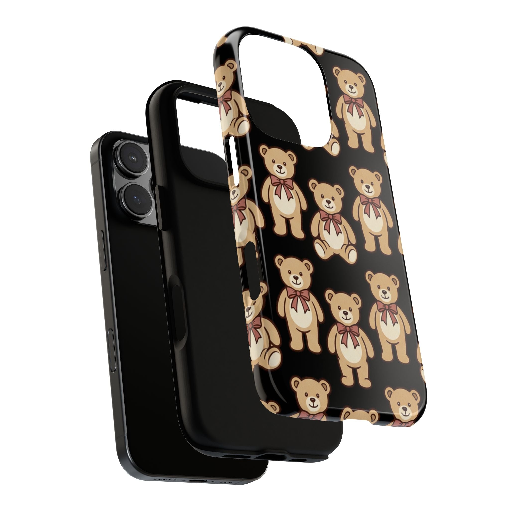 Teddy Bear Pattern Phone Case — Cute Vintage Ribbon Bears on Black