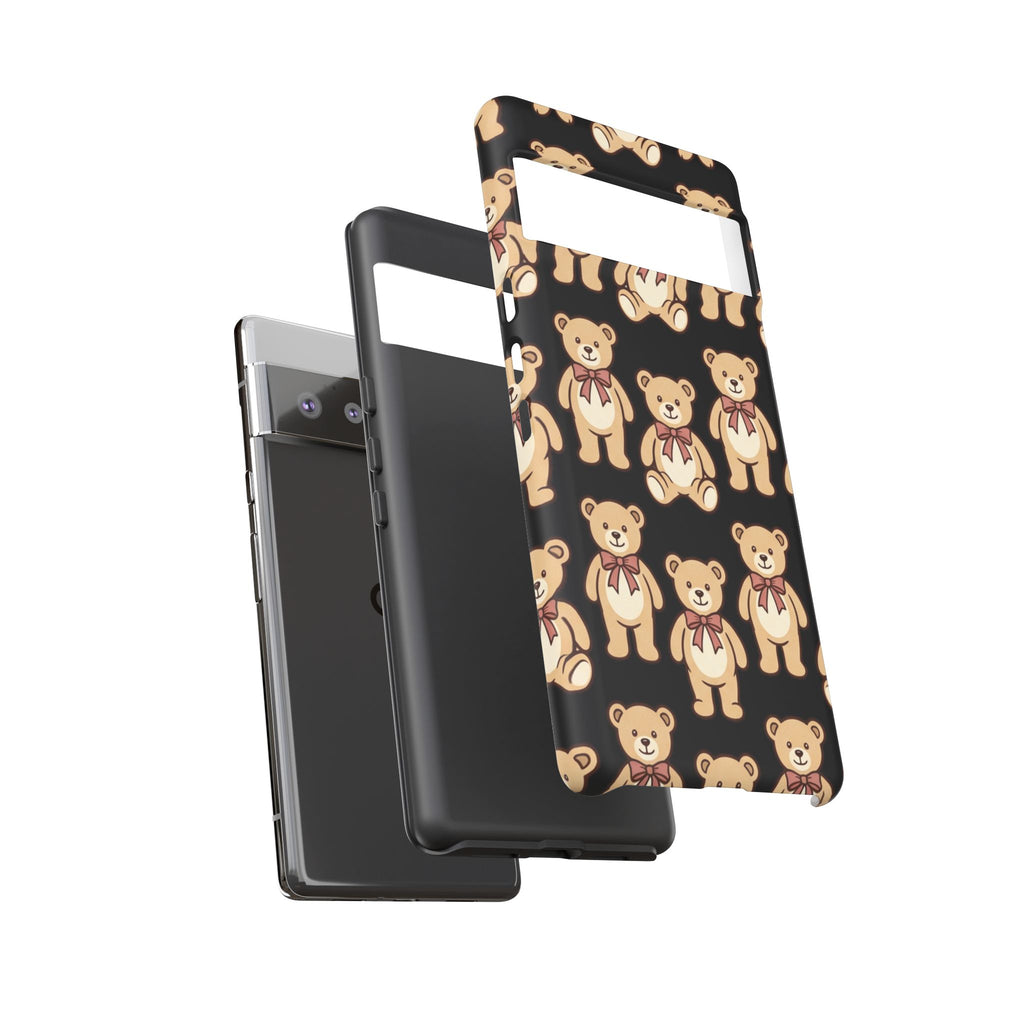 Teddy Bear Pattern Phone Case — Cute Vintage Ribbon Bears on Black