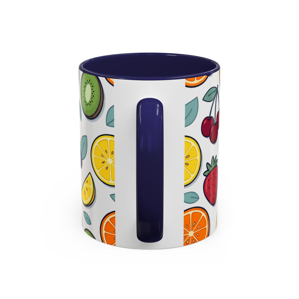 Fruit Pattern Accent Coffee Mug — Colorful Tropical Fruit Ceramic Mug (11/15oz)