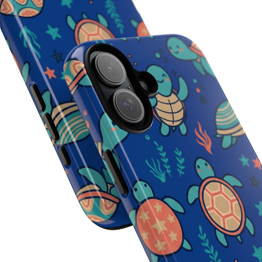 Cute Sea Turtle Phone Case — Protective Tough Case with Blue Ocean Pattern