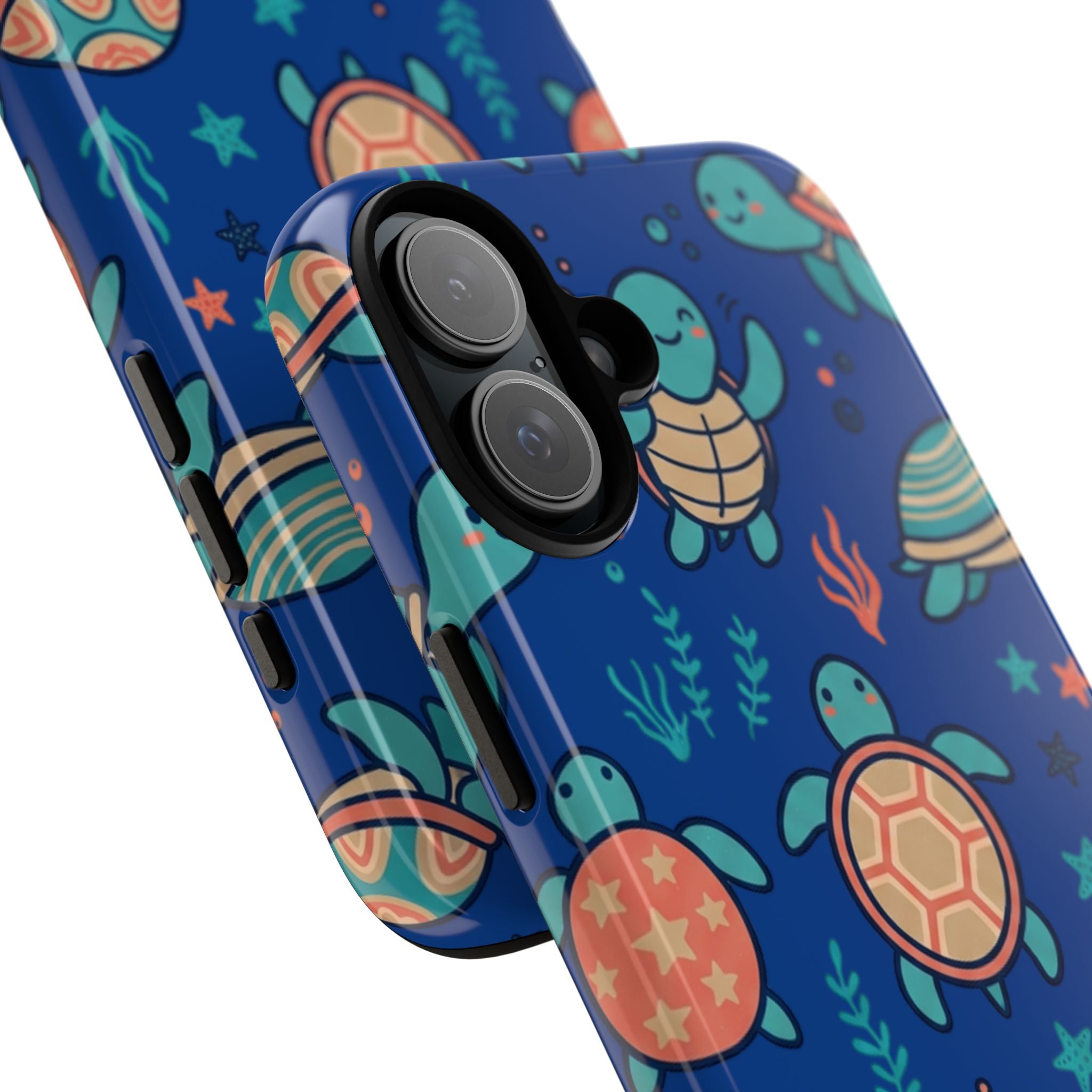 Cute Sea Turtle Phone Case — Protective Tough Case with Blue Ocean Pattern