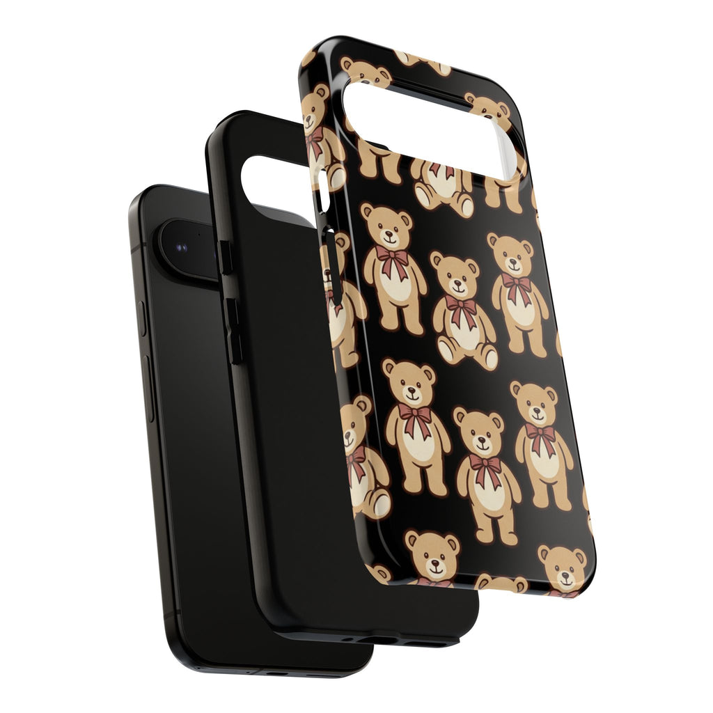 Teddy Bear Pattern Phone Case — Cute Vintage Ribbon Bears on Black