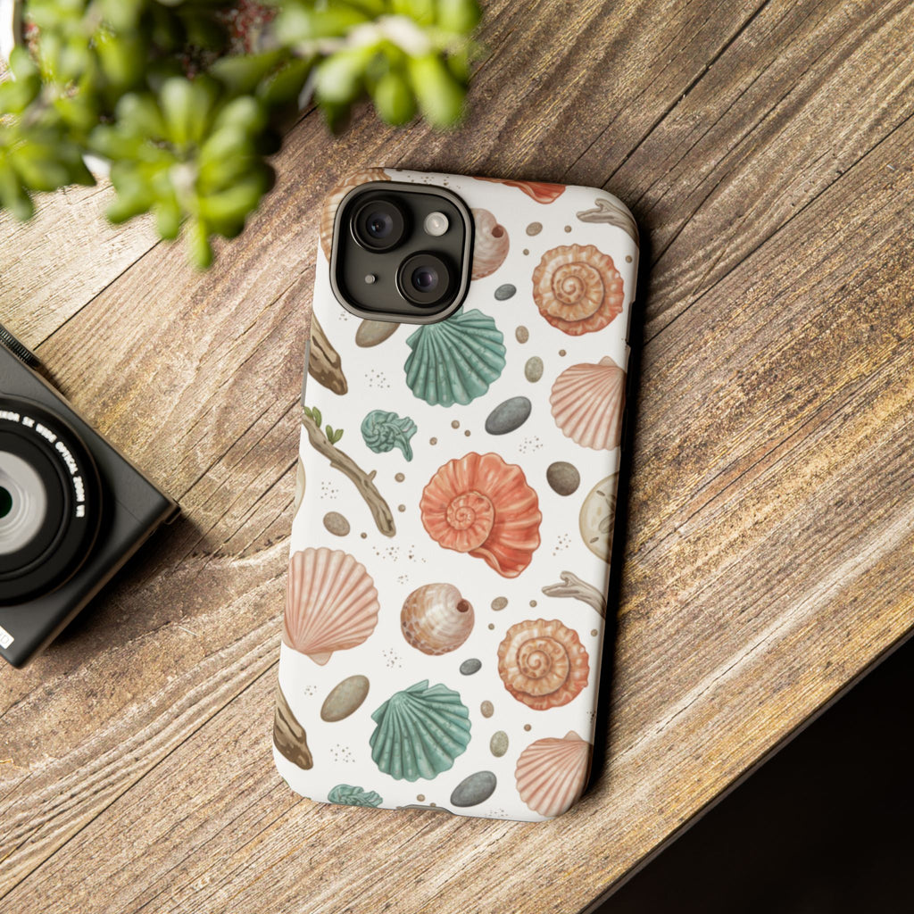 Seashell Pattern Phone Case - Coastal Beach Shells Protective Tough Case