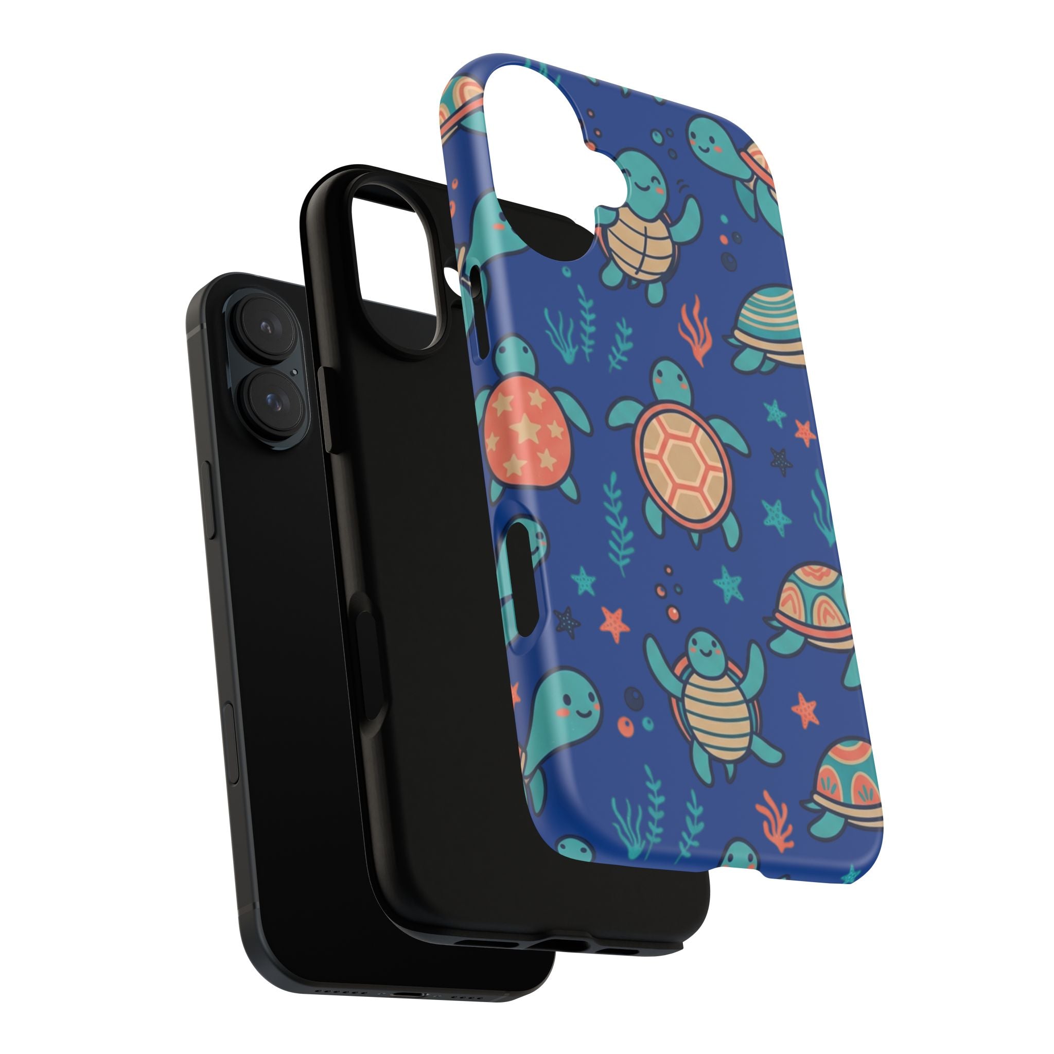 Cute Sea Turtle Phone Case — Protective Tough Case with Blue Ocean Pattern
