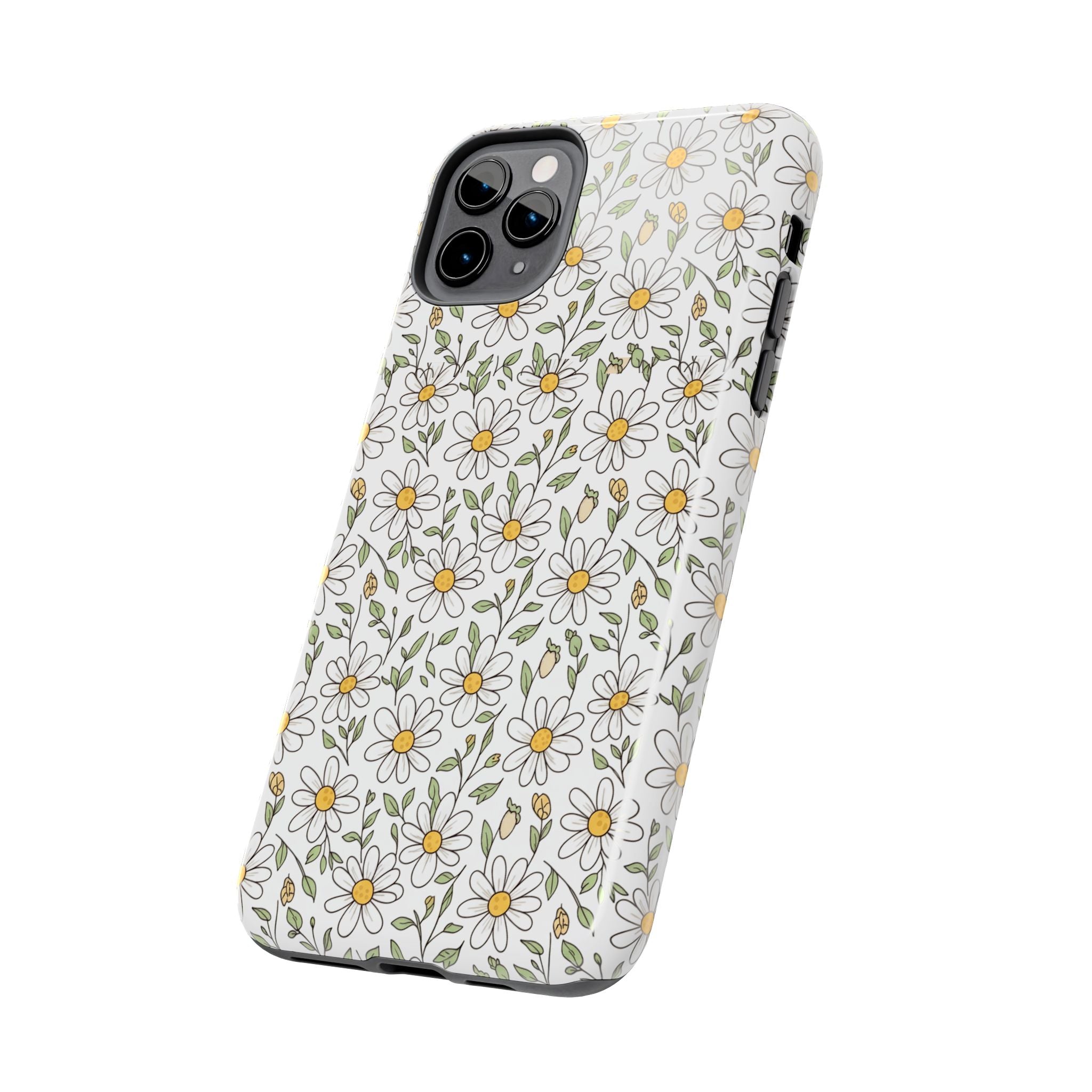 Daisy Floral Tough Phone Case — Protective White Spring Pattern