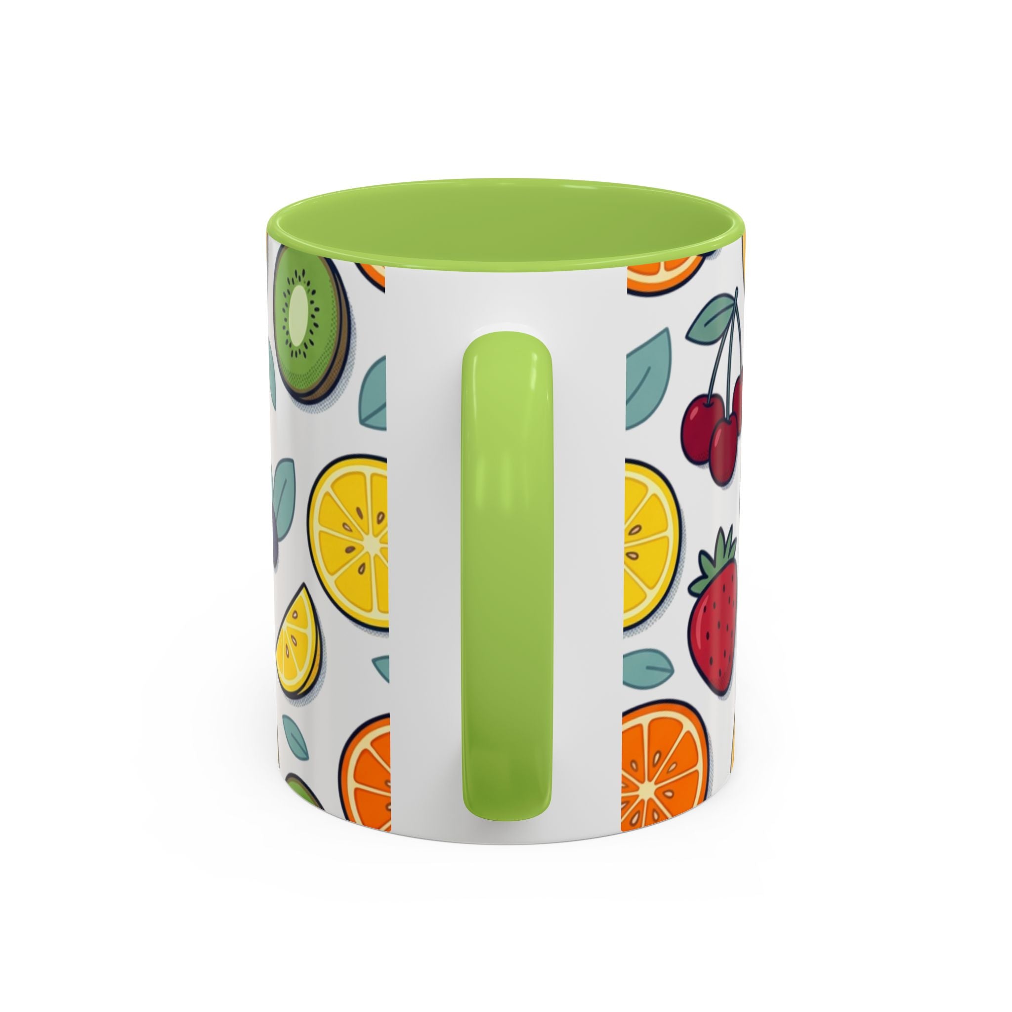 Fruit Pattern Accent Coffee Mug — Colorful Tropical Fruit Ceramic Mug (11/15oz)