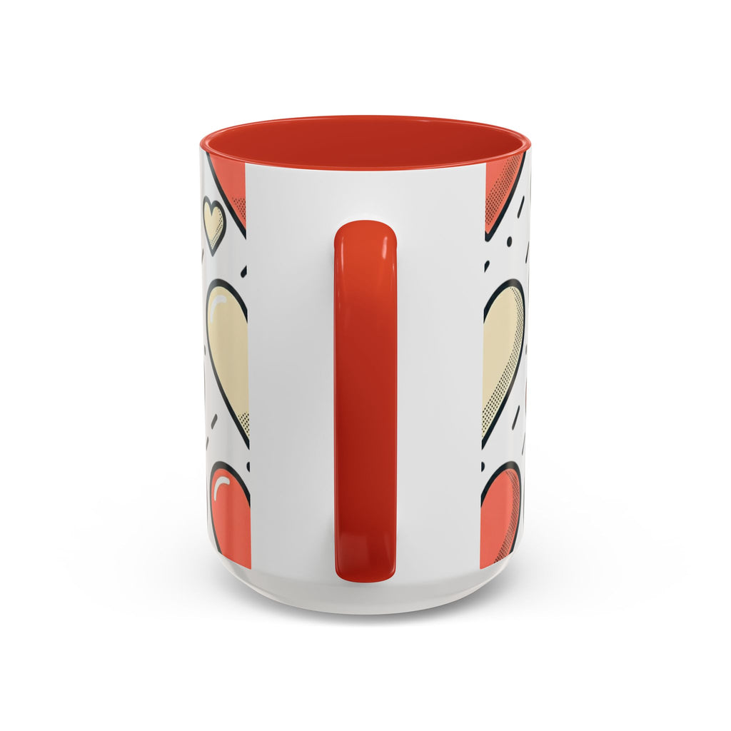 Heart Pattern Accent Coffee Mug — Cute Colorful Hearts Design (11/15 oz)