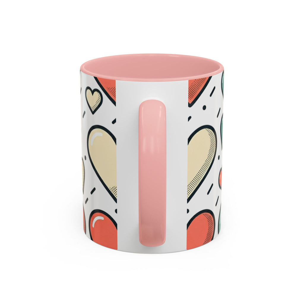 Heart Pattern Accent Coffee Mug — Cute Colorful Hearts Design (11/15 oz)
