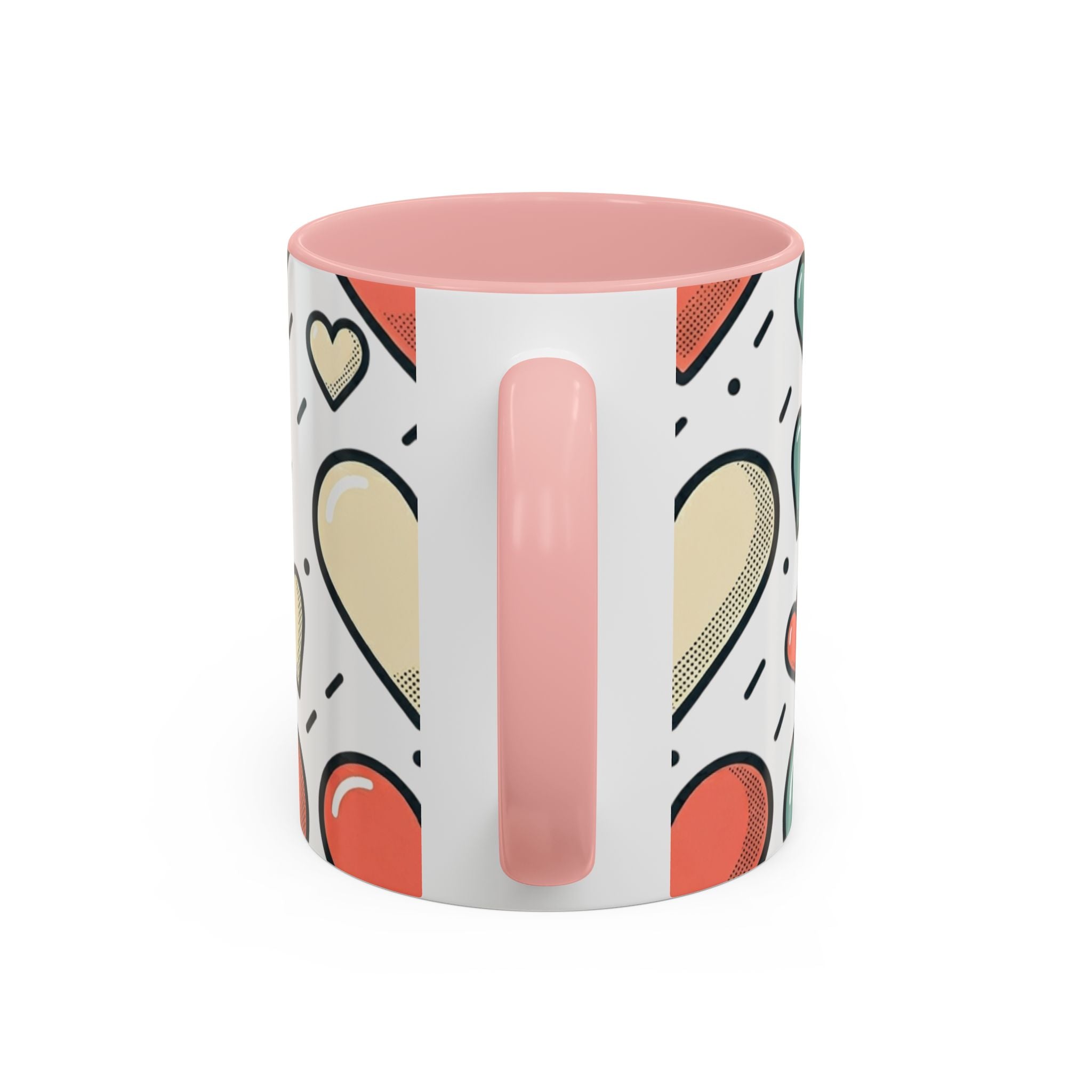 Heart Pattern Accent Coffee Mug — Cute Colorful Hearts Design (11/15 oz)