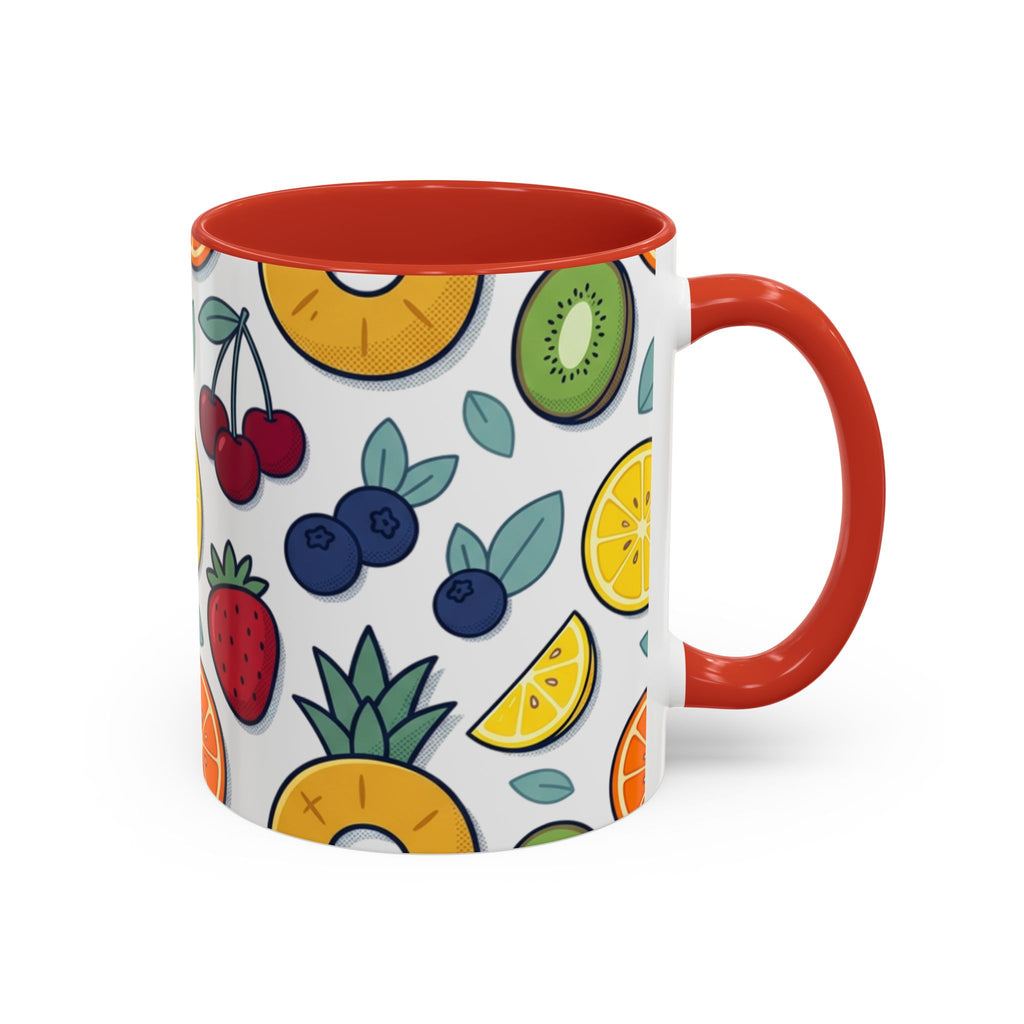Fruit Pattern Accent Coffee Mug — Colorful Tropical Fruit Ceramic Mug (11/15oz)