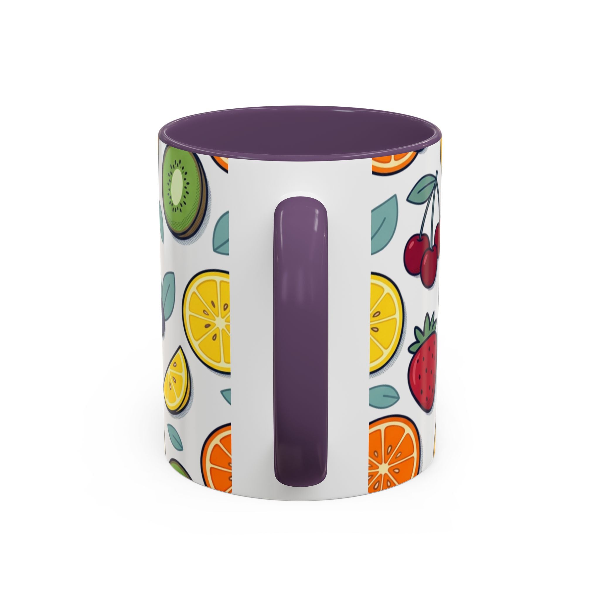 Fruit Pattern Accent Coffee Mug — Colorful Tropical Fruit Ceramic Mug (11/15oz)