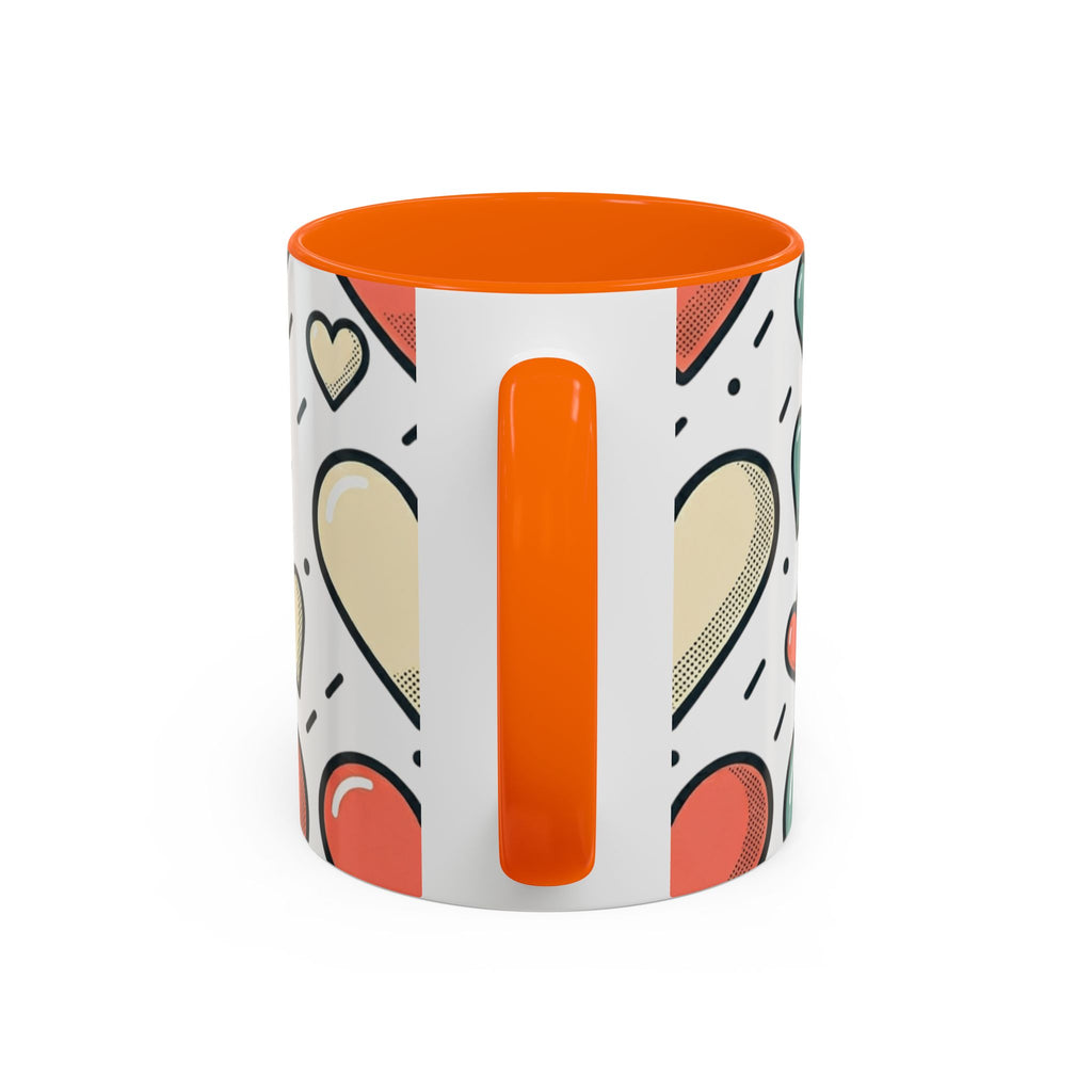 Heart Pattern Accent Coffee Mug — Cute Colorful Hearts Design (11/15 oz)
