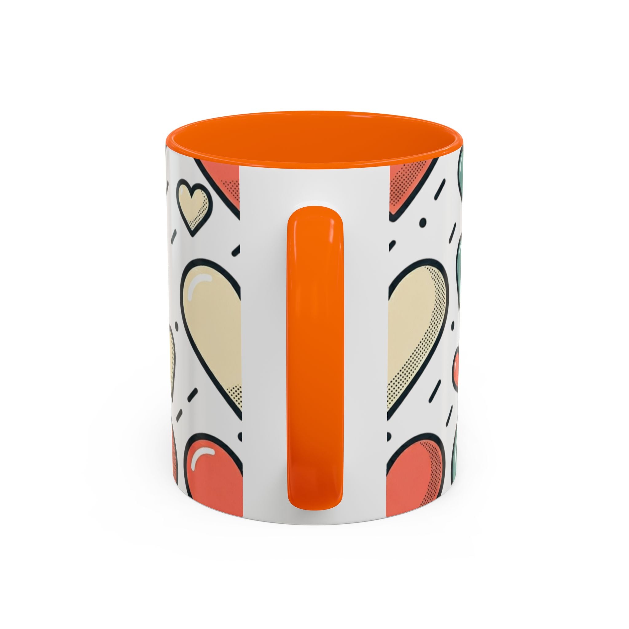 Heart Pattern Accent Coffee Mug — Cute Colorful Hearts Design (11/15 oz)