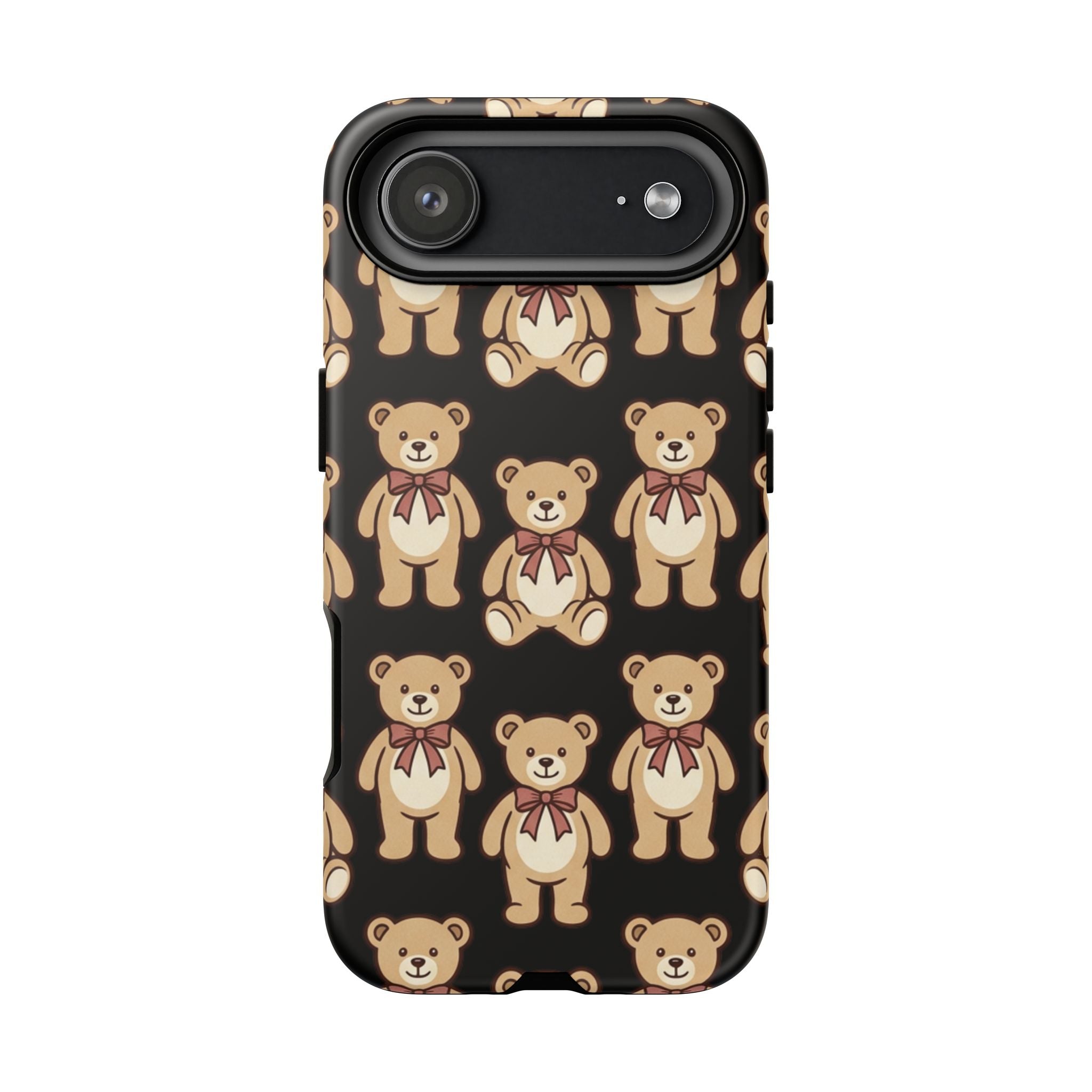 Teddy Bear Pattern Phone Case — Cute Vintage Ribbon Bears on Black