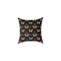 Butterfly Pattern Square Throw Pillow — Colorful Butterflies on Black Decorative Cushion