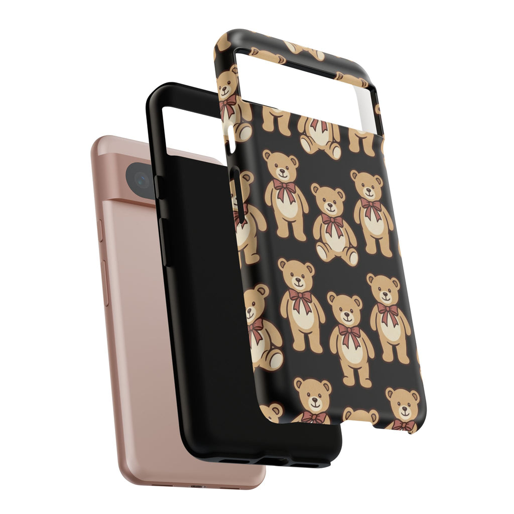 Teddy Bear Pattern Phone Case — Cute Vintage Ribbon Bears on Black