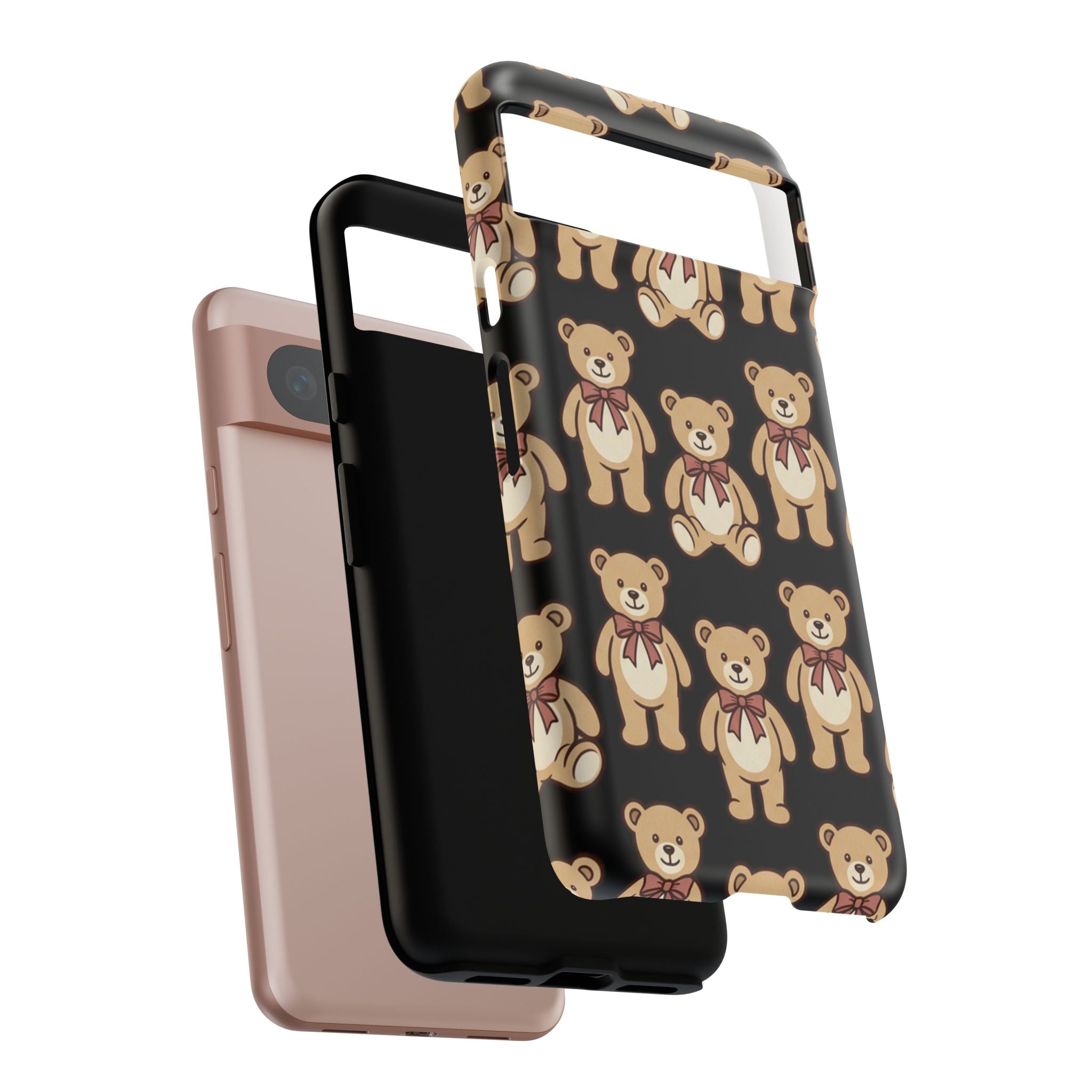 Teddy Bear Pattern Phone Case — Cute Vintage Ribbon Bears on Black
