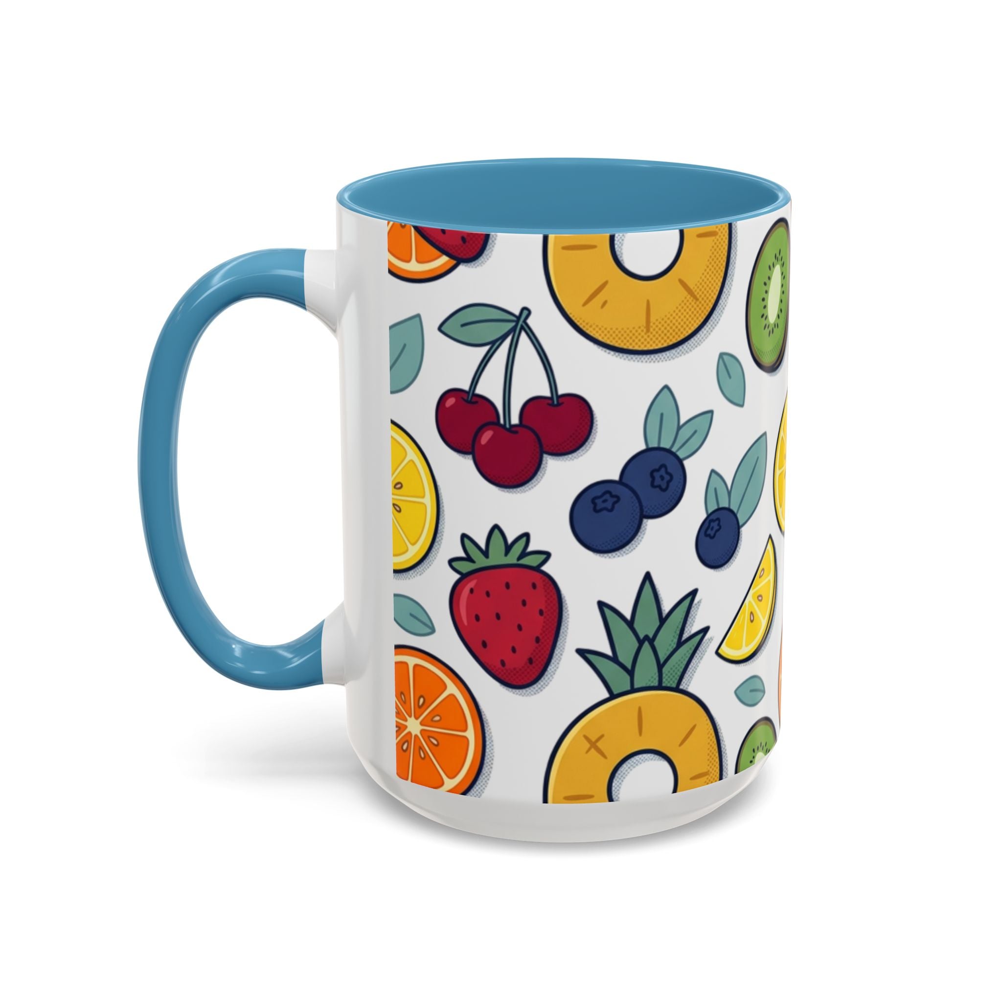 Fruit Pattern Accent Coffee Mug — Colorful Tropical Fruit Ceramic Mug (11/15oz)