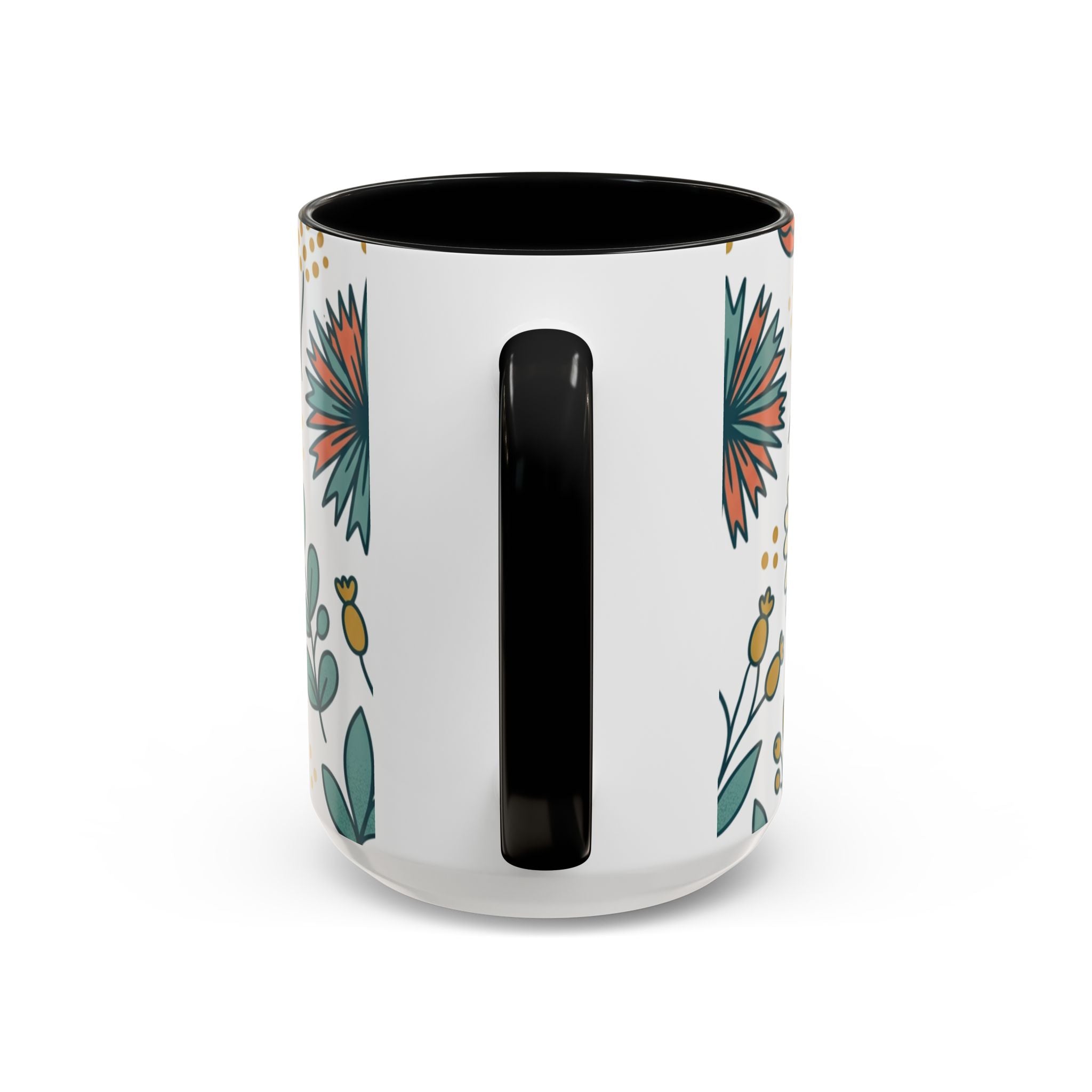 Floral Accent Coffee Mug — Orange Peony Pattern, 11/15oz