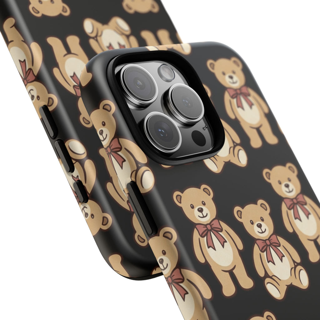 Teddy Bear Pattern Phone Case — Cute Vintage Ribbon Bears on Black