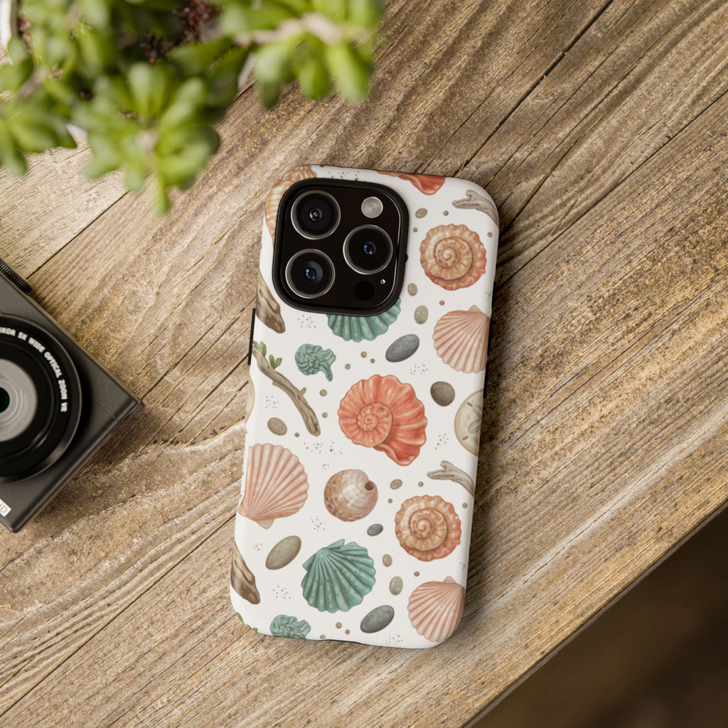 Seashell Pattern Phone Case - Coastal Beach Shells Protective Tough Case