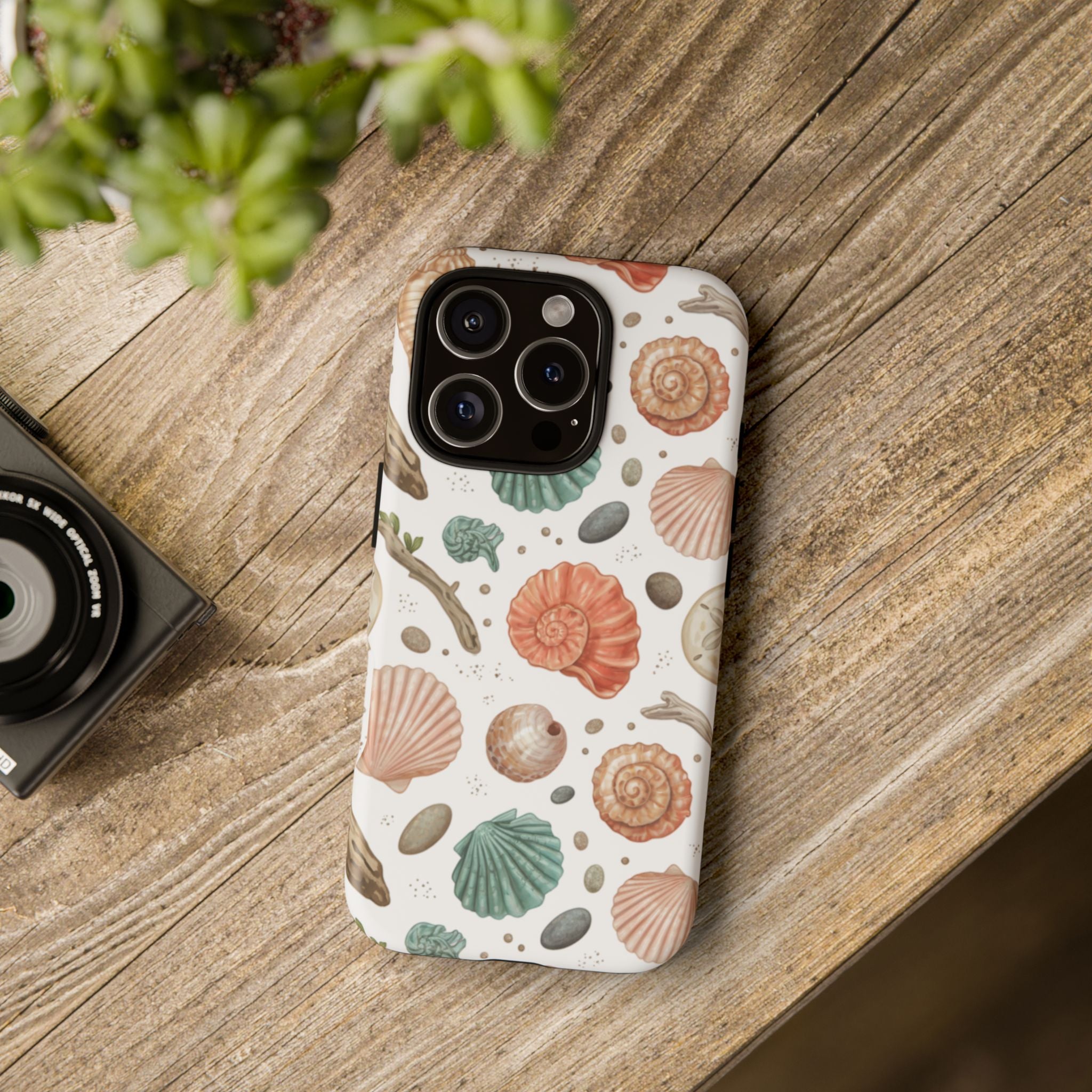 Seashell Pattern Phone Case - Coastal Beach Shells Protective Tough Case